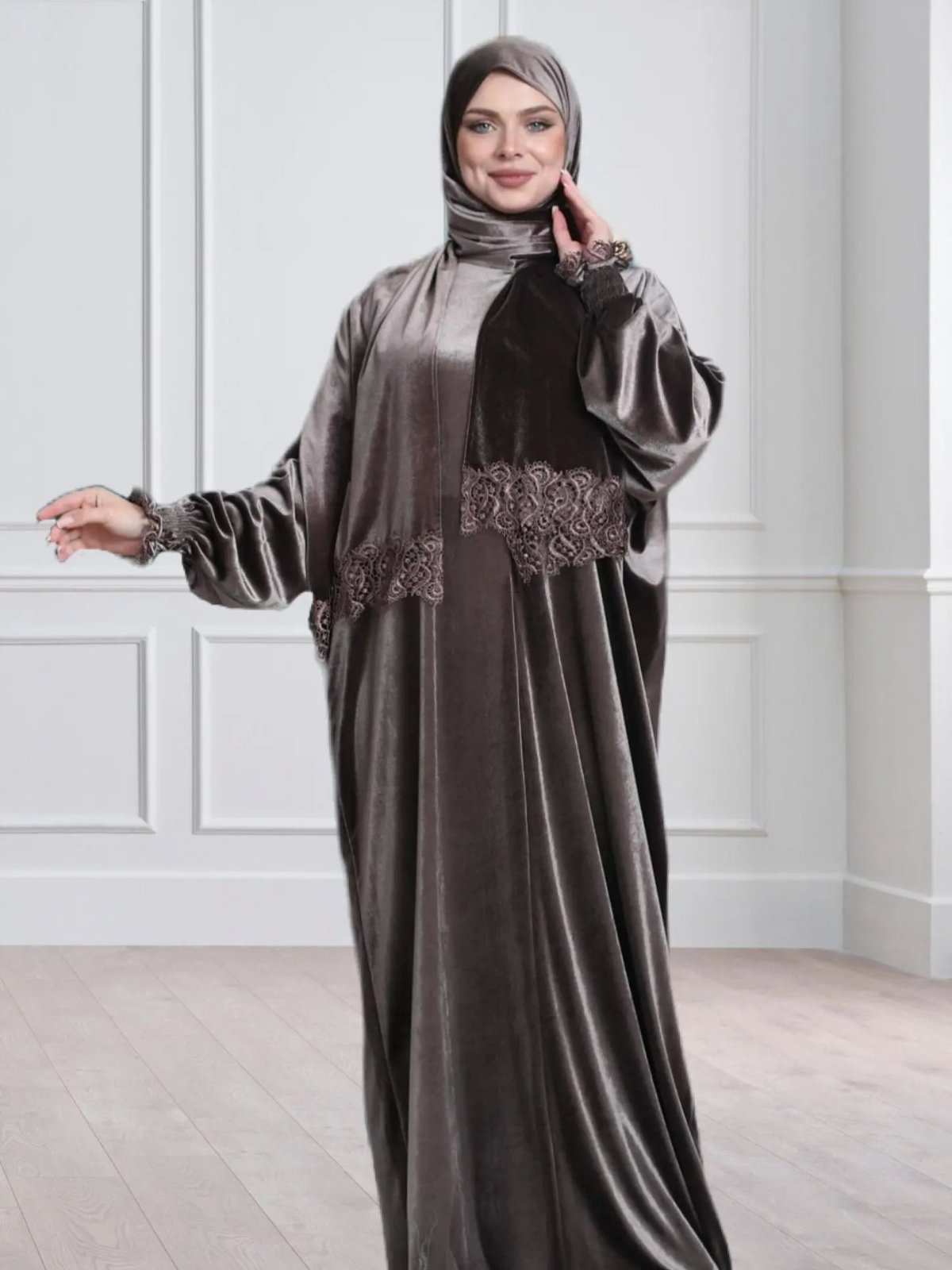 One-Piece Prayer Dress & Abaya with attached Hijab - Velvet - Modest Essence