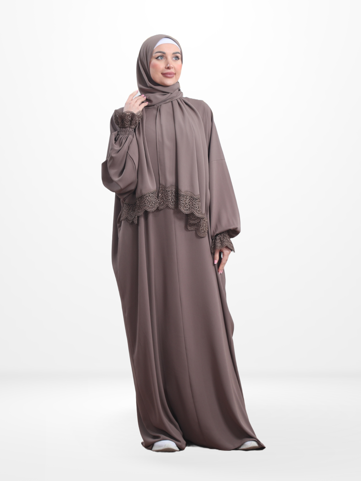 One-Piece Prayer Set Dress & Abaya with attached Hijab - Crepe