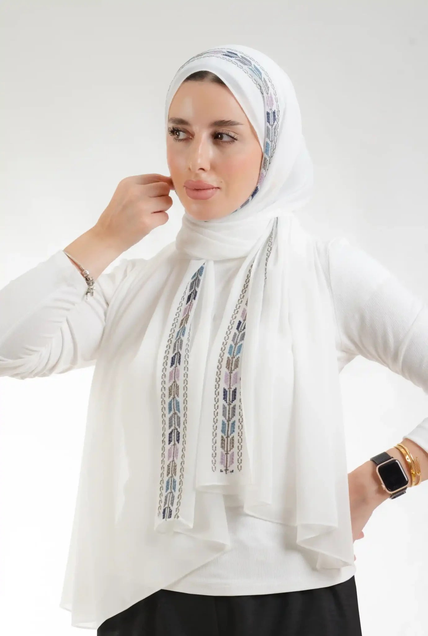 Tatreez Embroidered Hijab | Sabalah - Cream