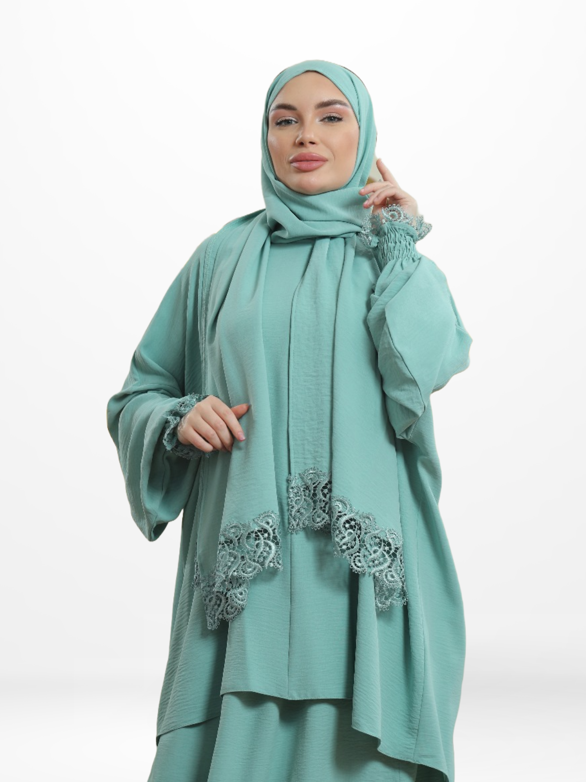 Two-Piece Prayer Set Dress & Abaya with attached Hijab - Plain Fabric