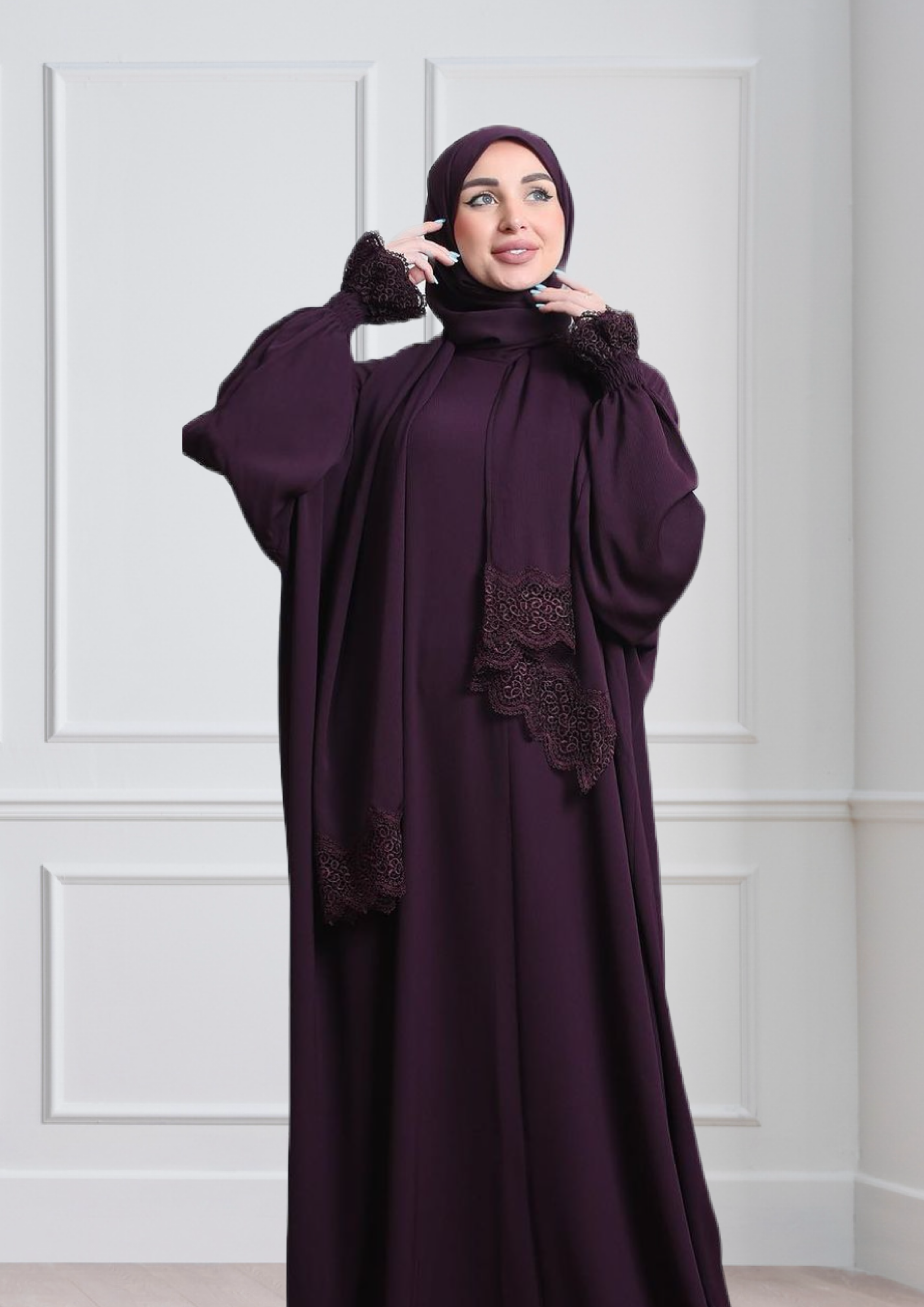 One-Piece Prayer Dress & Abaya with attached Hijab - Crepe