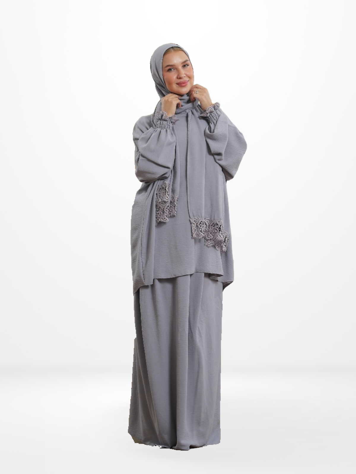 Two-Piece Prayer Dress & Abaya with attached Hijab - Plain Fabric
