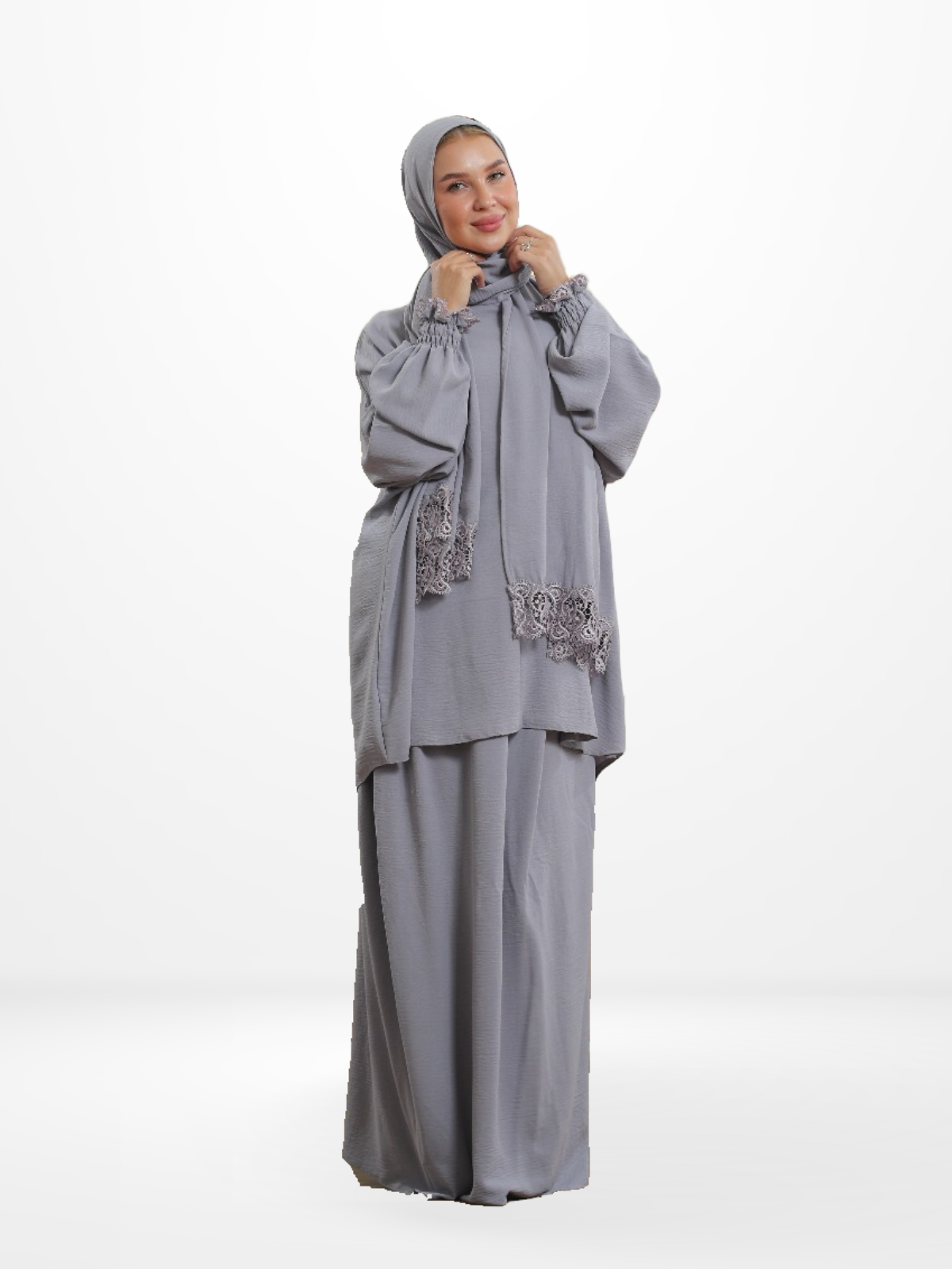 Two-Piece Prayer Set Dress & Abaya with attached Hijab - Plain Fabric