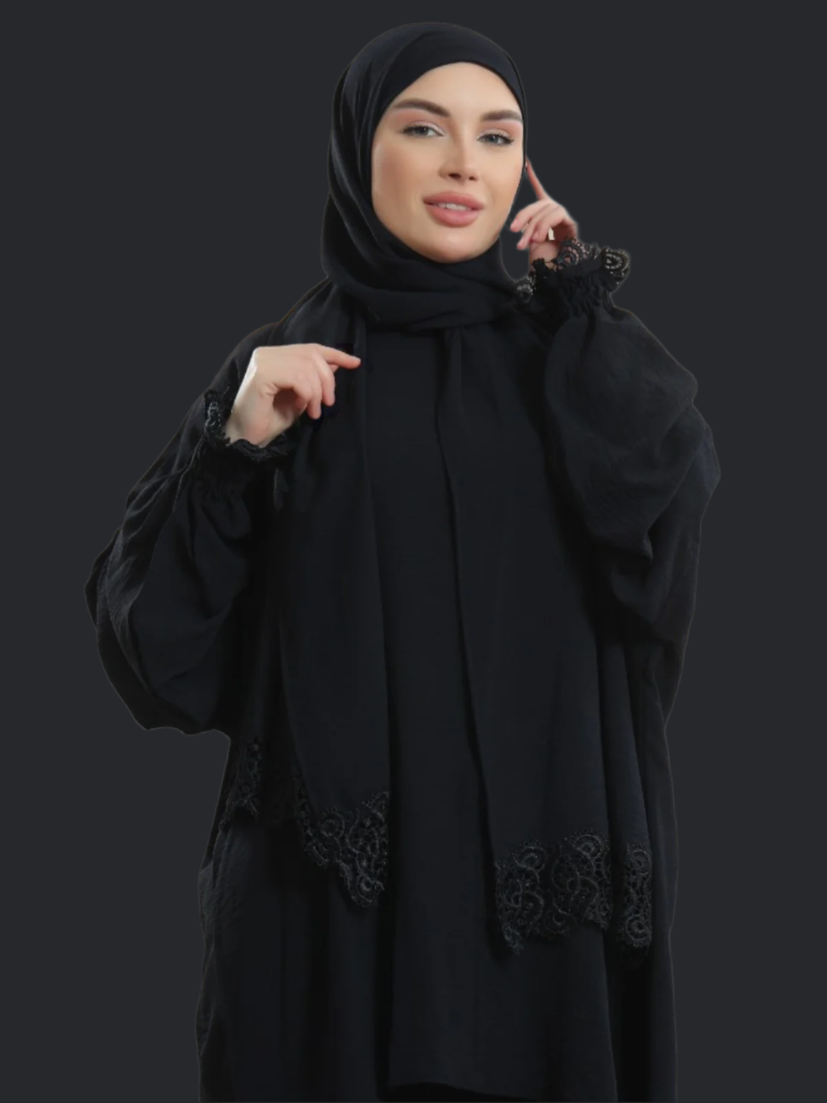 Two-Piece Prayer Set Dress & Abaya with attached Hijab - Plain Fabric