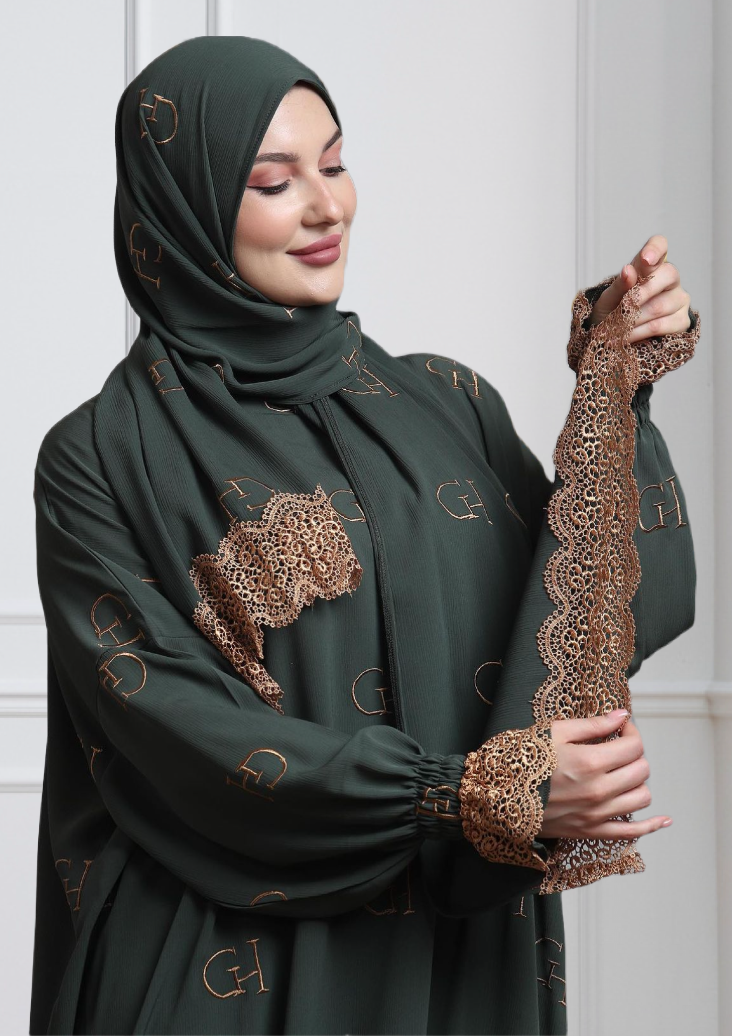 One-Piece Prayer Dress & Abaya with attached Hijab - Crepe with GH Embroidery