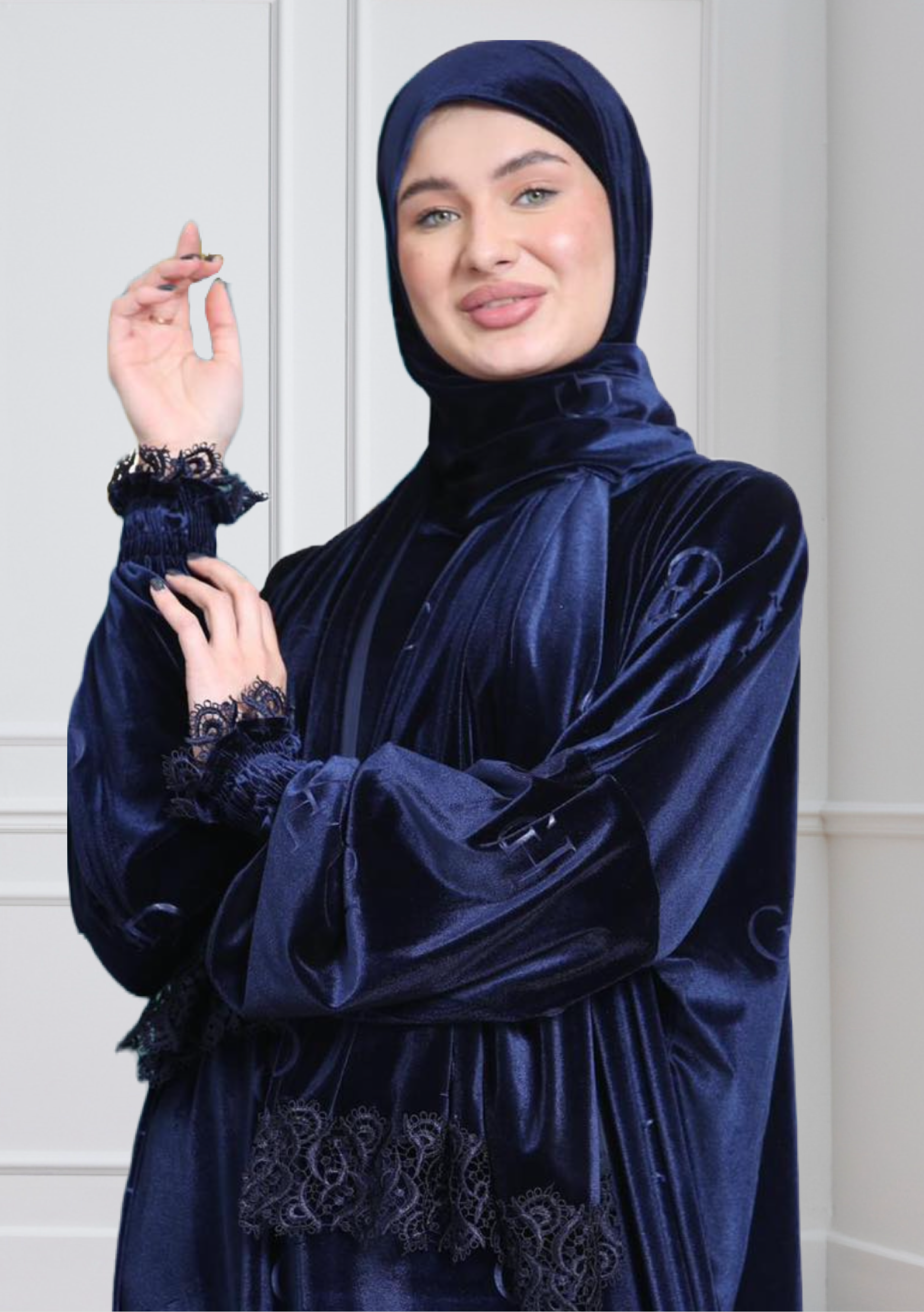 One-Piece Prayer Dress & Abaya with attached Hijab - Velvet with GH Print