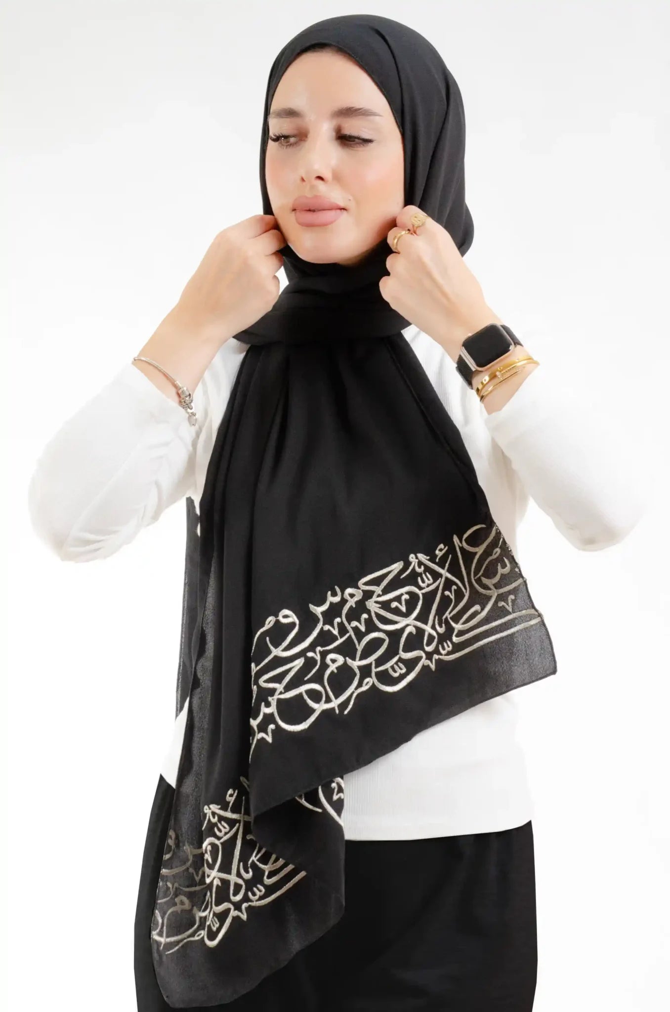 Tatreez Embroidered Hijab | Arabic Letters - Black