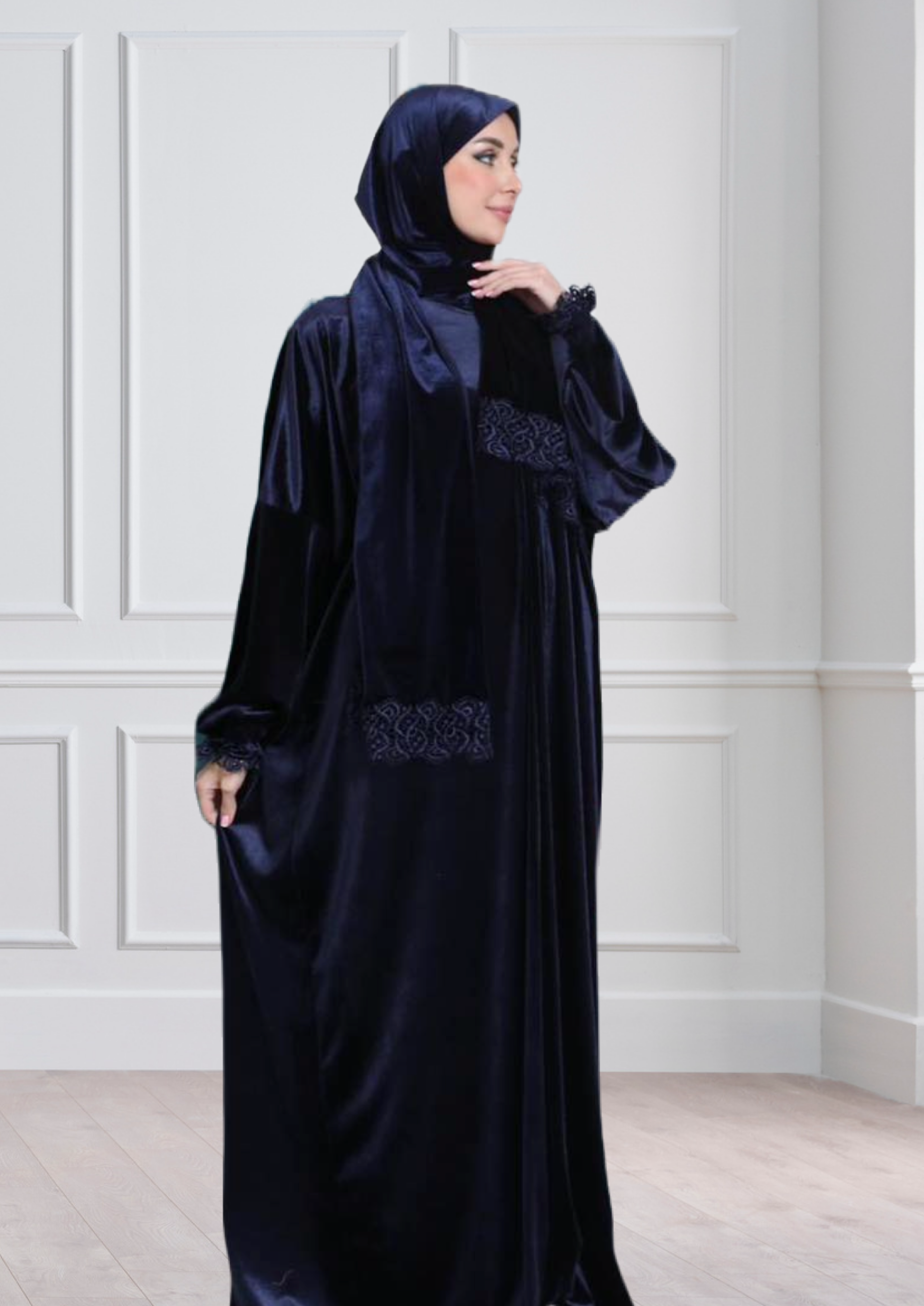 One-Piece Prayer Dress & Abaya with attached Hijab - Velvet