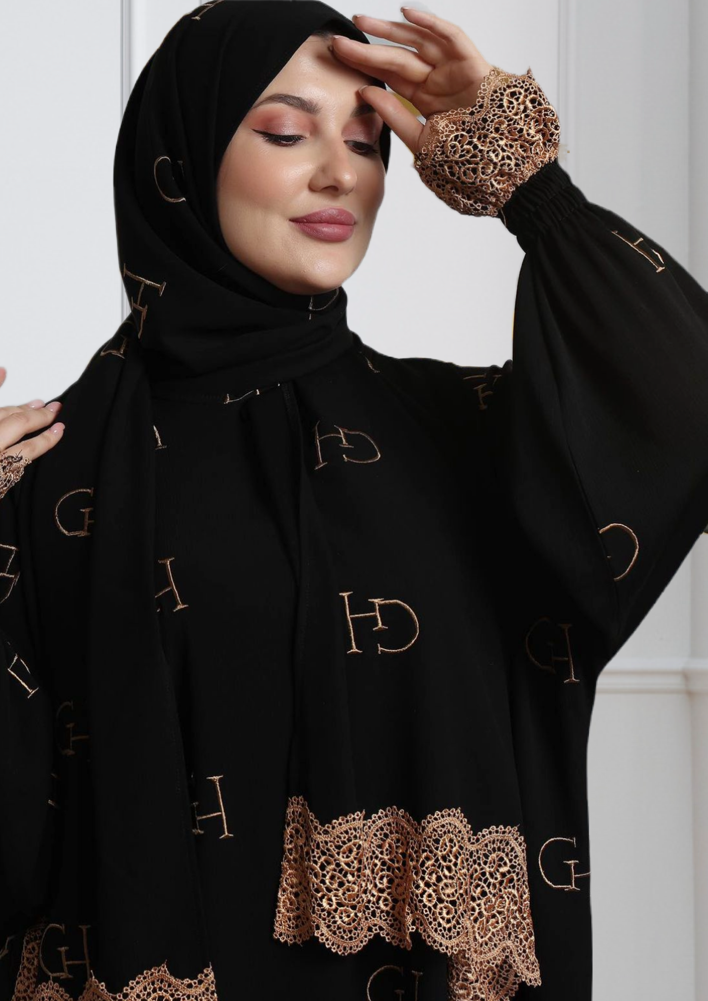One-Piece Prayer Dress & Abaya with attached Hijab - Crepe with GH Embroidery