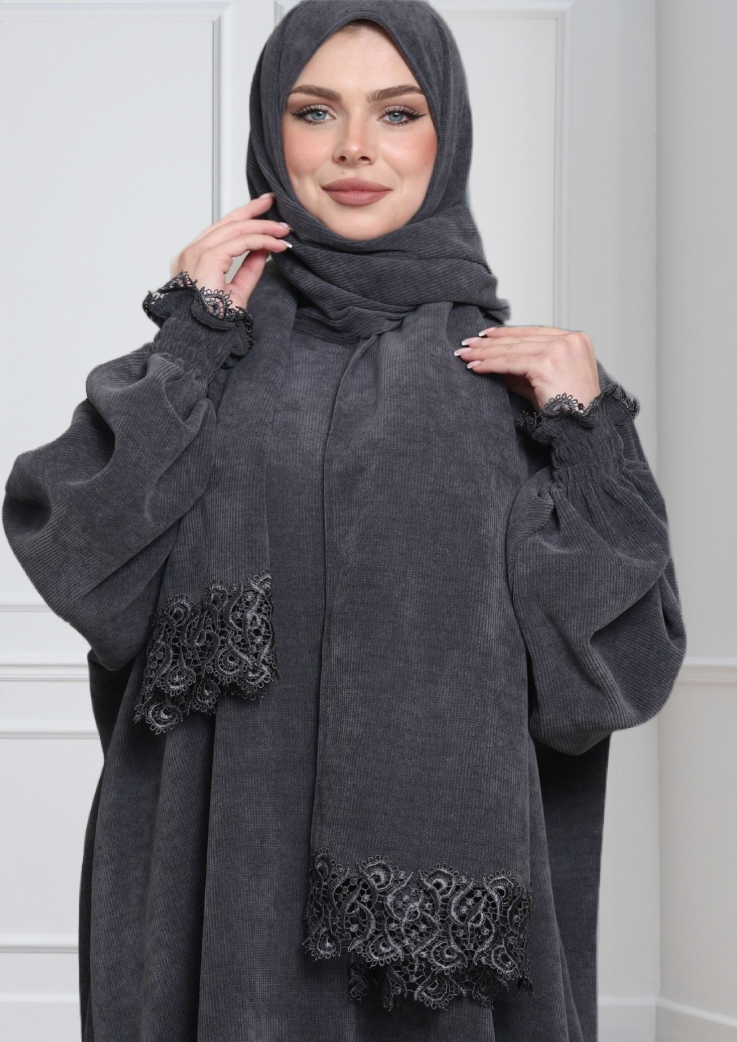 One-Piece Prayer Dress & Abaya with attached Hijab - Striped Wool