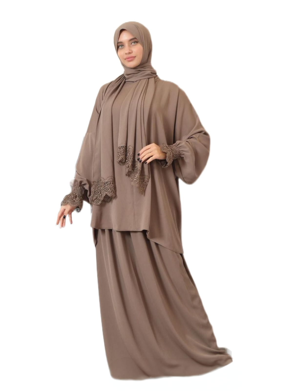 Two-Piece Prayer Dress with attached Hijab - Crepe Fabric