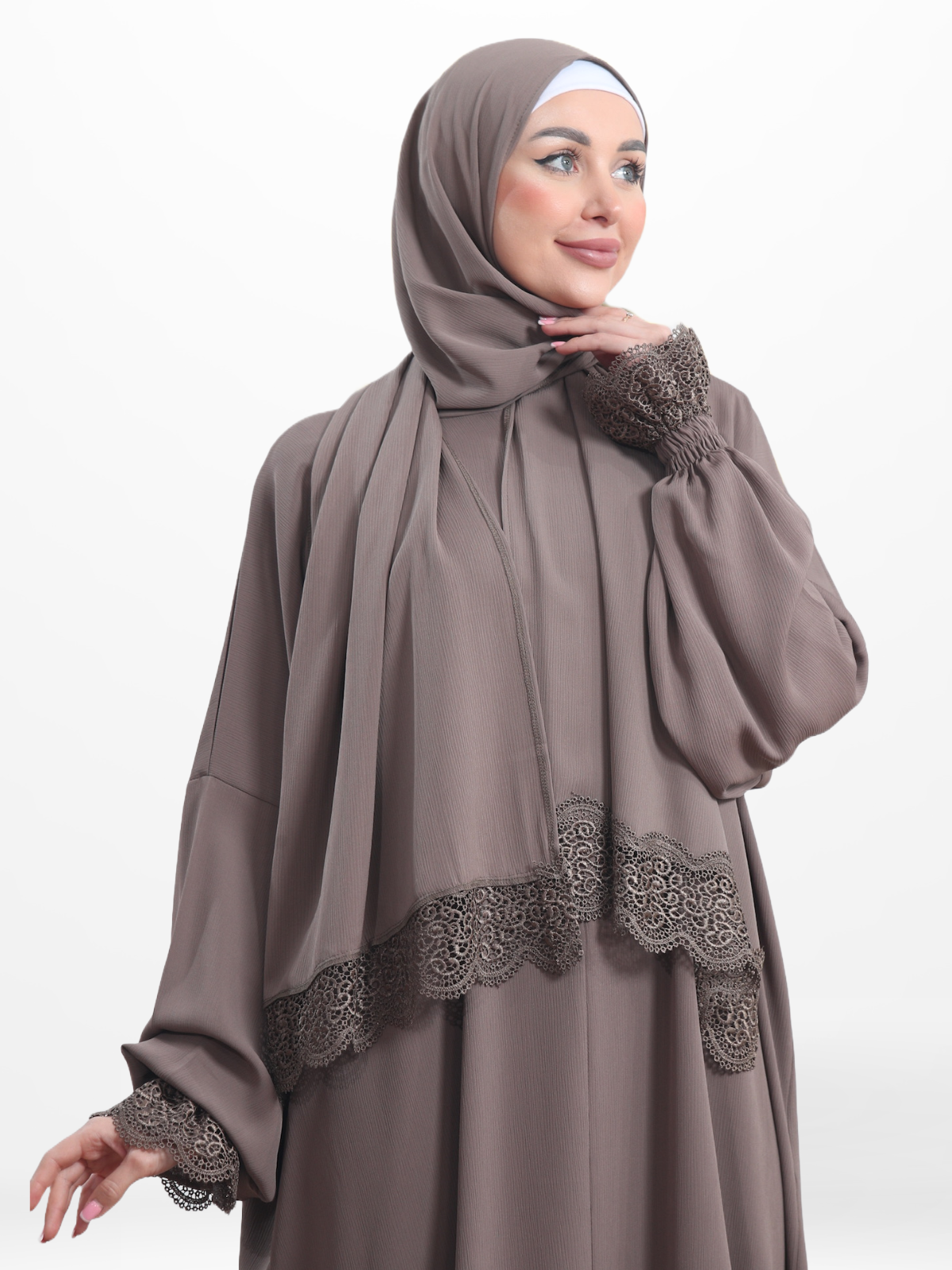 One-Piece Prayer Set Dress & Abaya with attached Hijab - Crepe