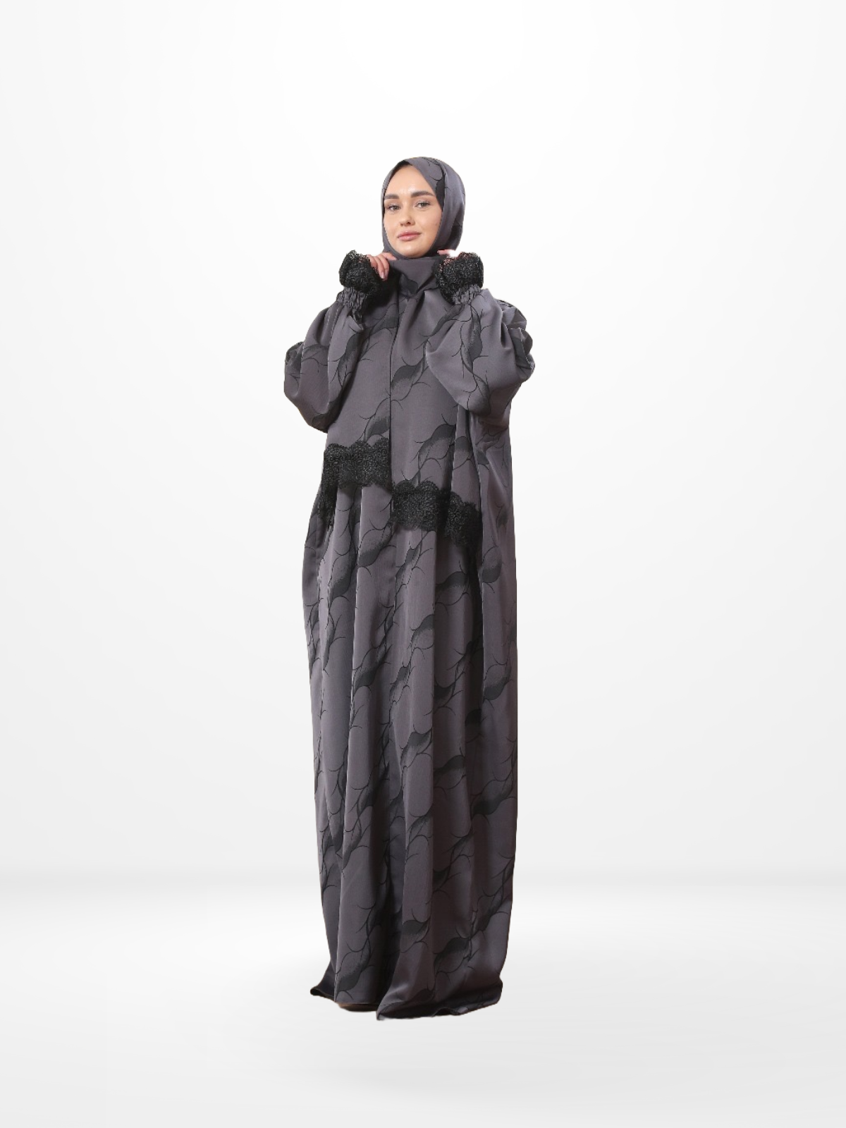 One-Piece Prayer Set Dress & Abaya with attached Hijab - Satin