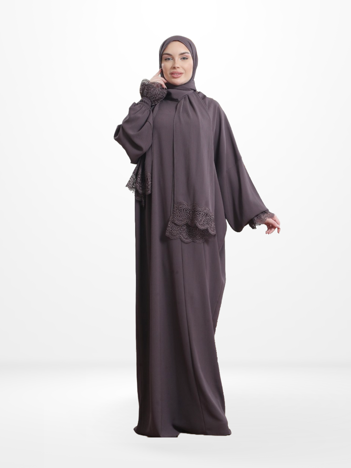 One-Piece Prayer Set Dress & Abaya with attached Hijab - Crepe