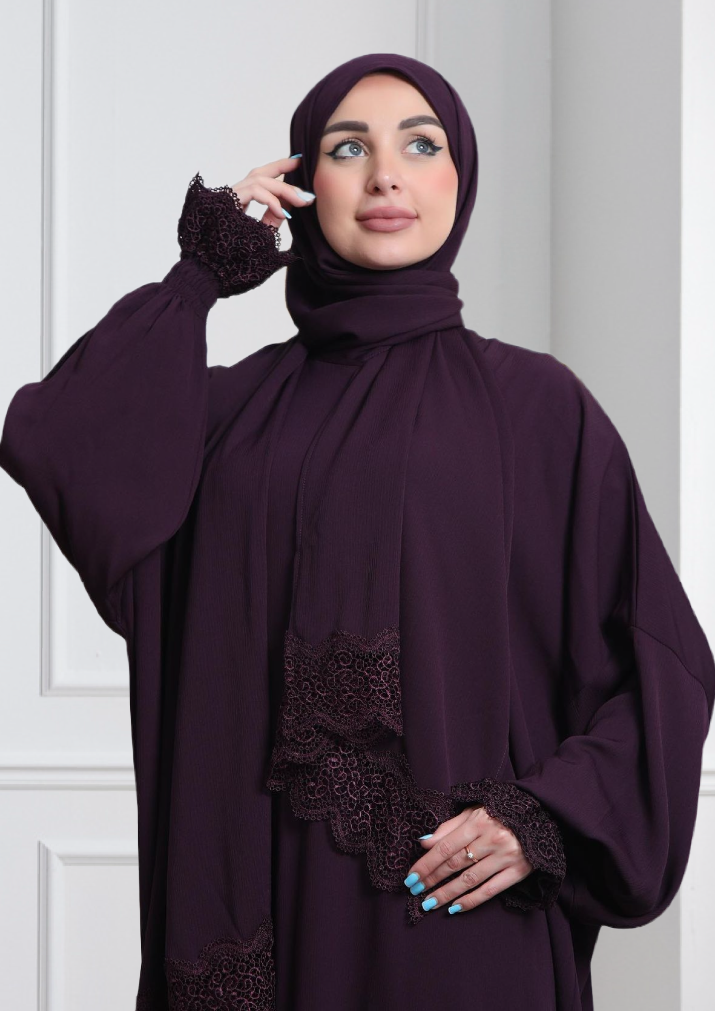 One-Piece Prayer Dress & Abaya with attached Hijab - Crepe