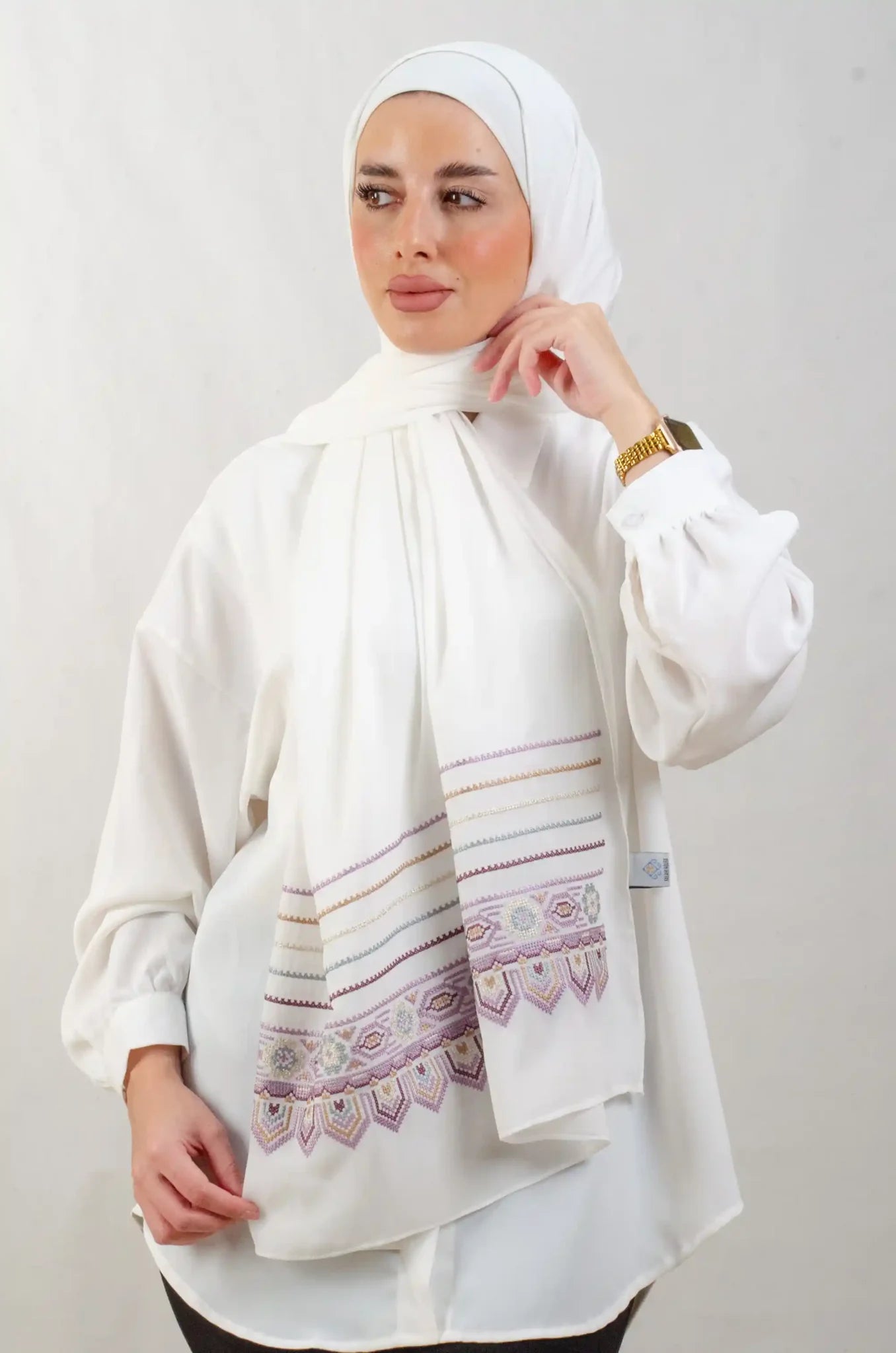 Tatreez Embroidered Hijab | Beehive - Purple