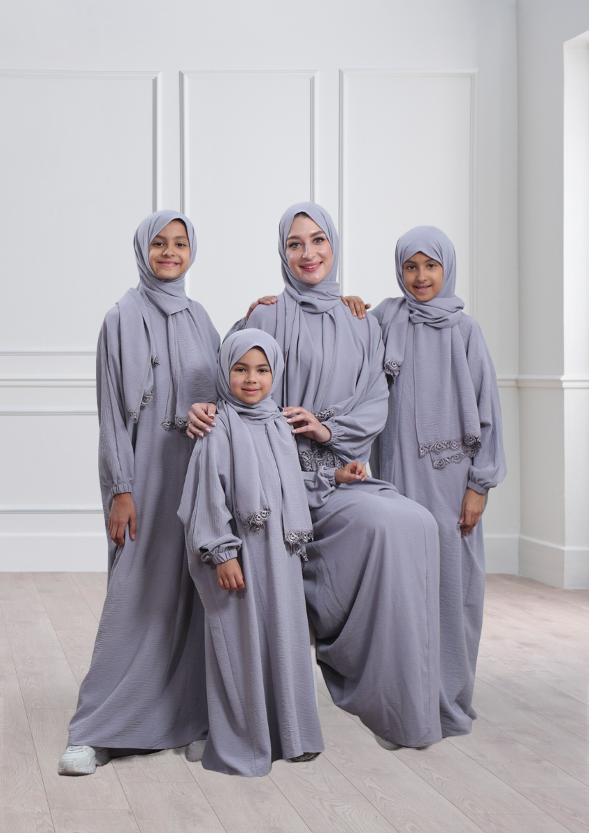 One-Piece Prayer Set Dress & Abaya with attached Hijab - Plain Girls Size