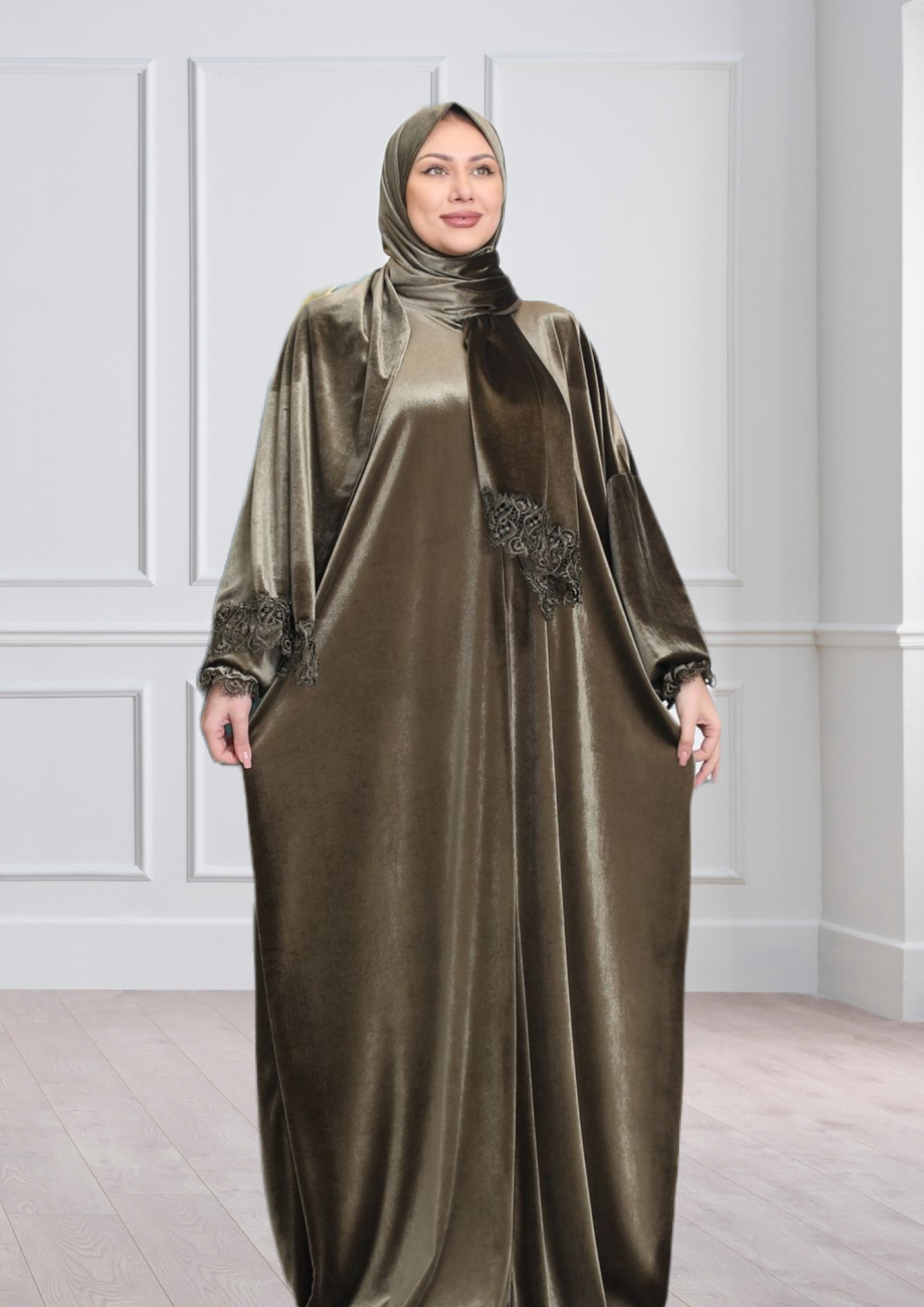 One-Piece Prayer Dress & Abaya with attached Hijab - Velvet
