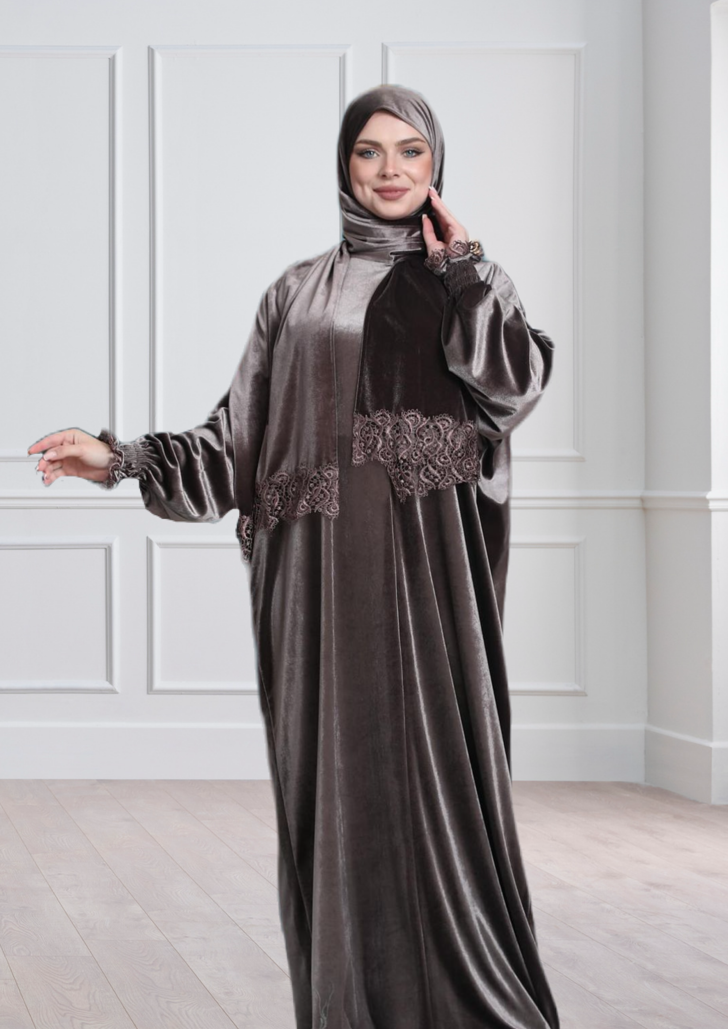 One-Piece Prayer Dress & Abaya with attached Hijab - Velvet