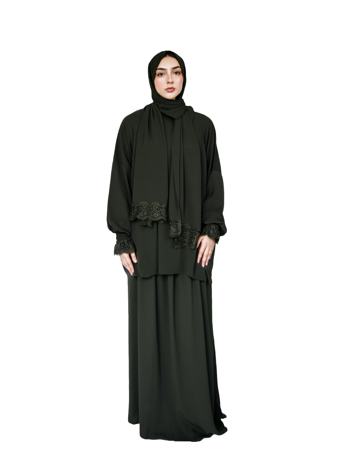 Two-Piece Prayer Dress with attached Hijab - Crepe Fabric