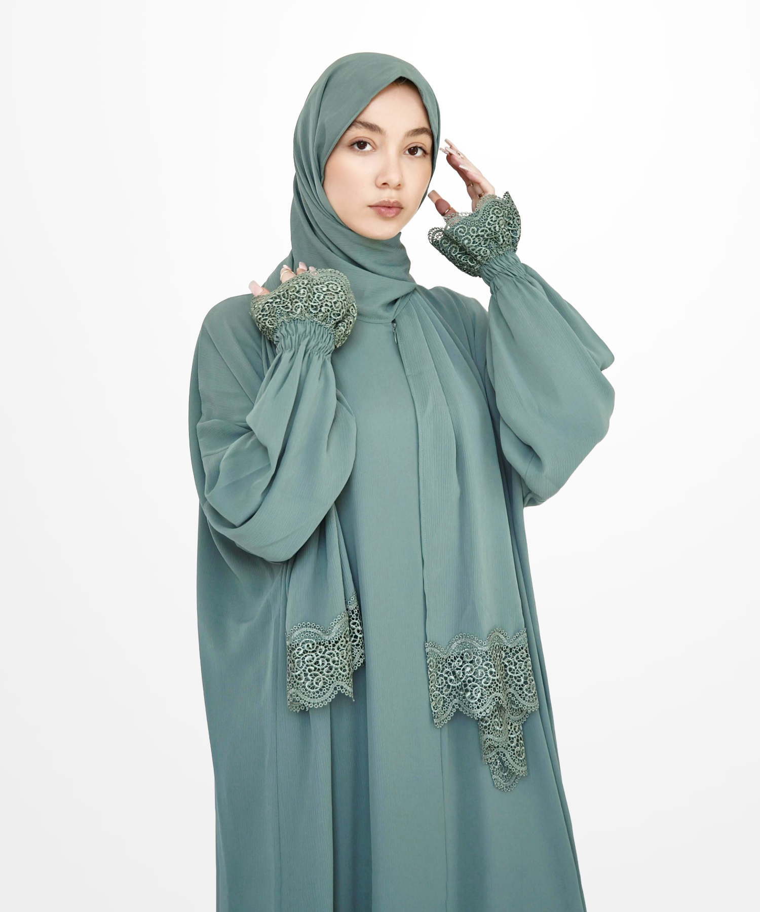One-Piece Prayer Dress & Abaya with attached Hijab - Crepe