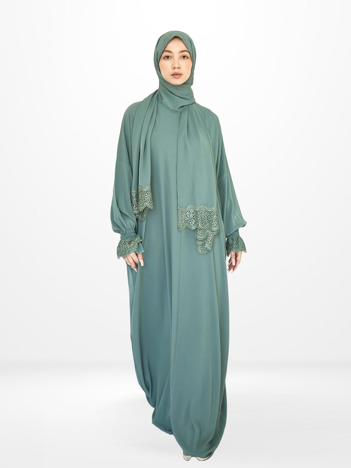 One-Piece Prayer Dress & Abaya with attached Hijab - Crepe