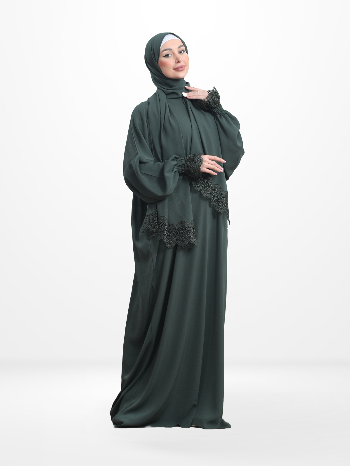 One-Piece Prayer Dress & Abaya with attached Hijab - Crepe
