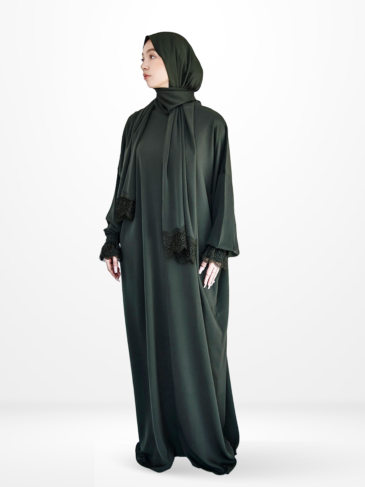 One-Piece Prayer Dress & Abaya with attached Hijab - Crepe