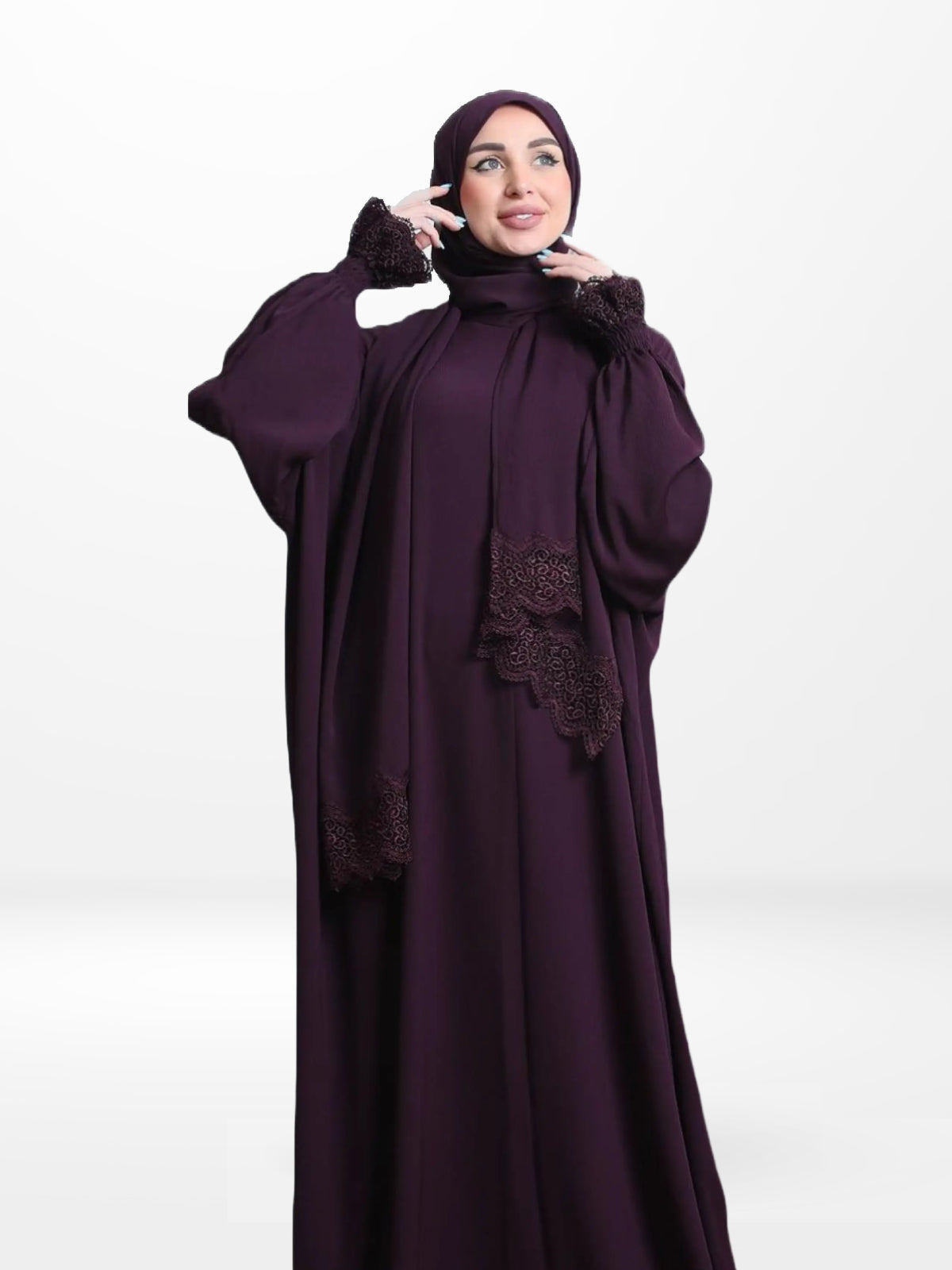 One-Piece Prayer Set Dress & Abaya with attached Hijab - Crepe