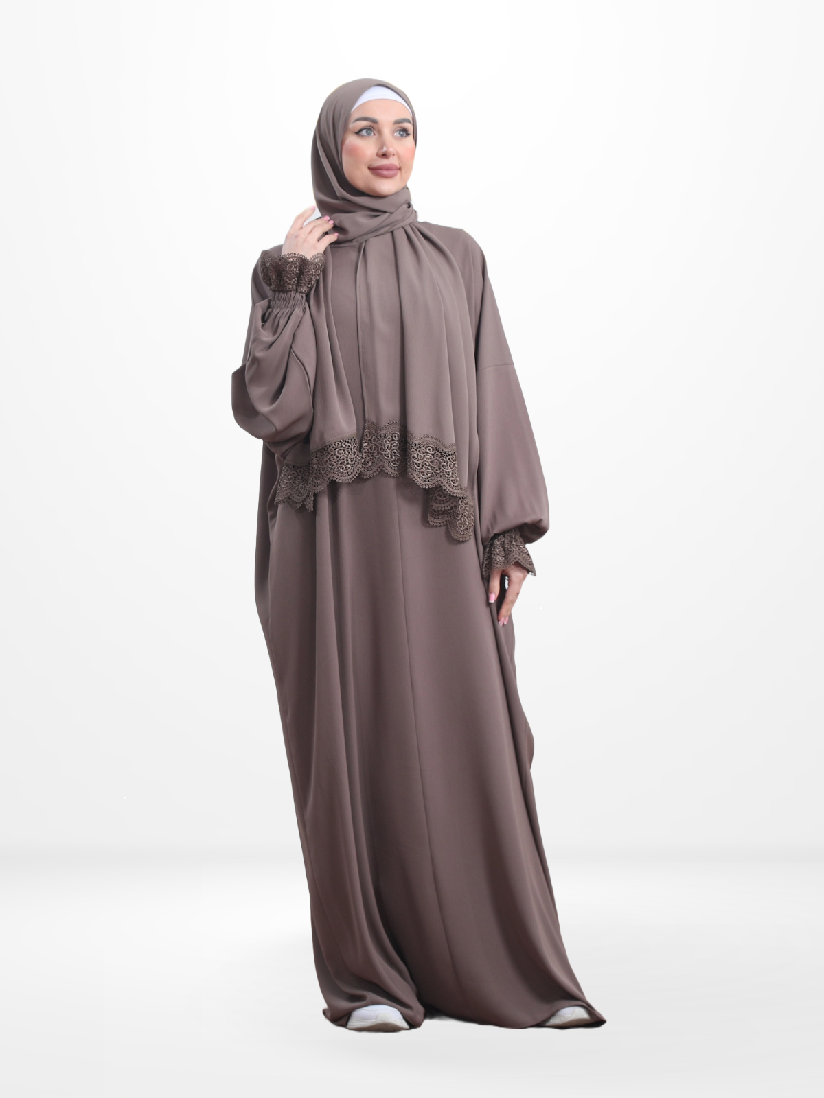 One-Piece Prayer Dress & Abaya with attached Hijab - Crepe