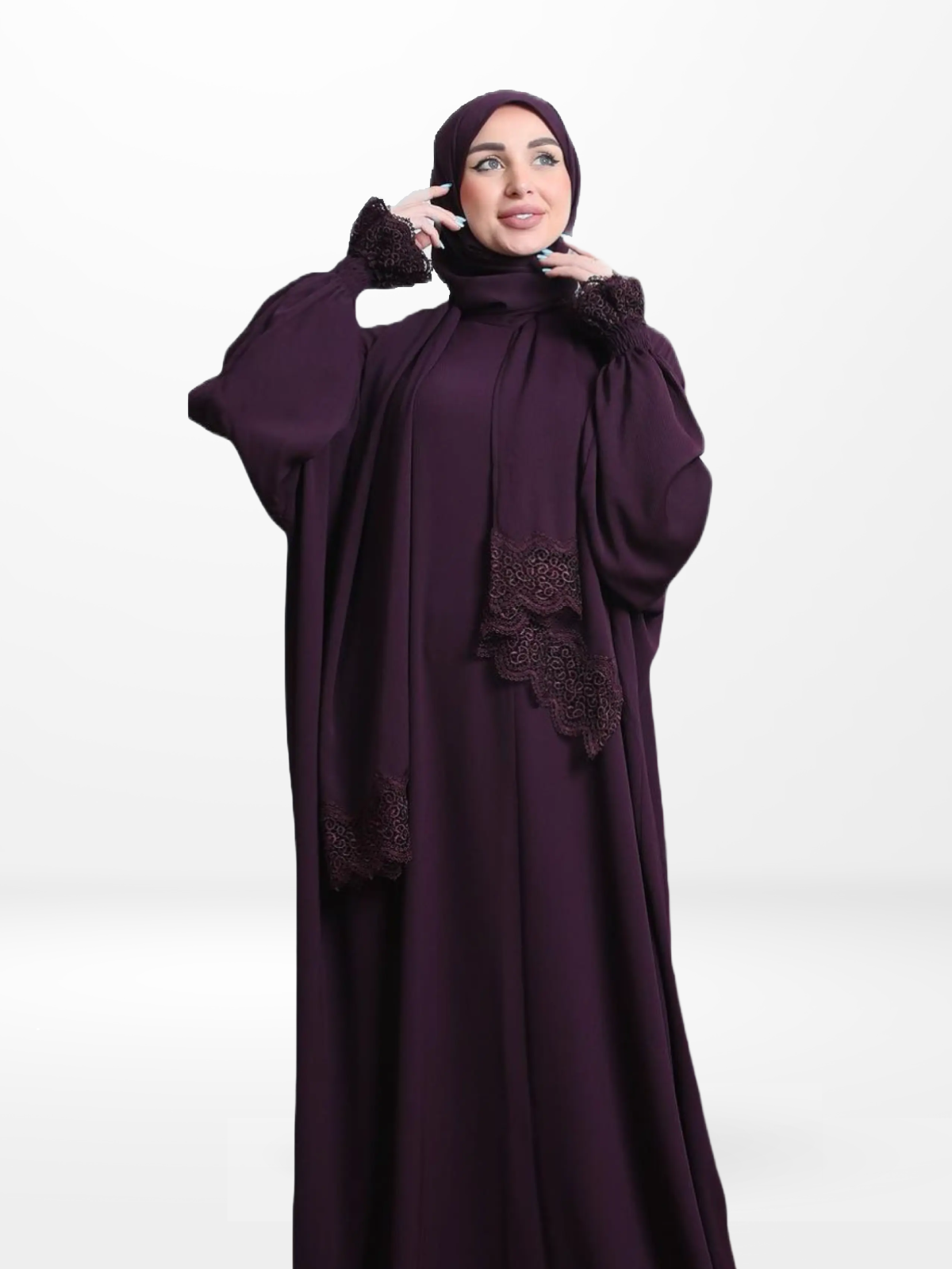 One-Piece Prayer Dress & Abaya with attached Hijab - Crepe