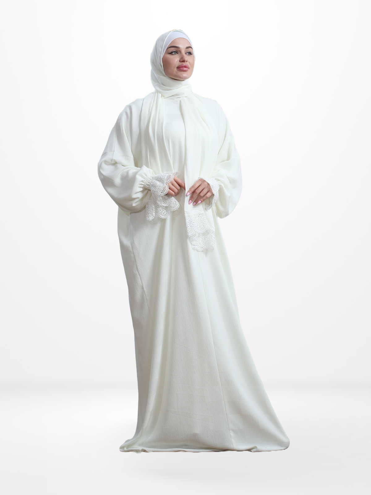 One-Piece Prayer Dress & Abaya with attached Hijab - Plaid Patterned Crepe