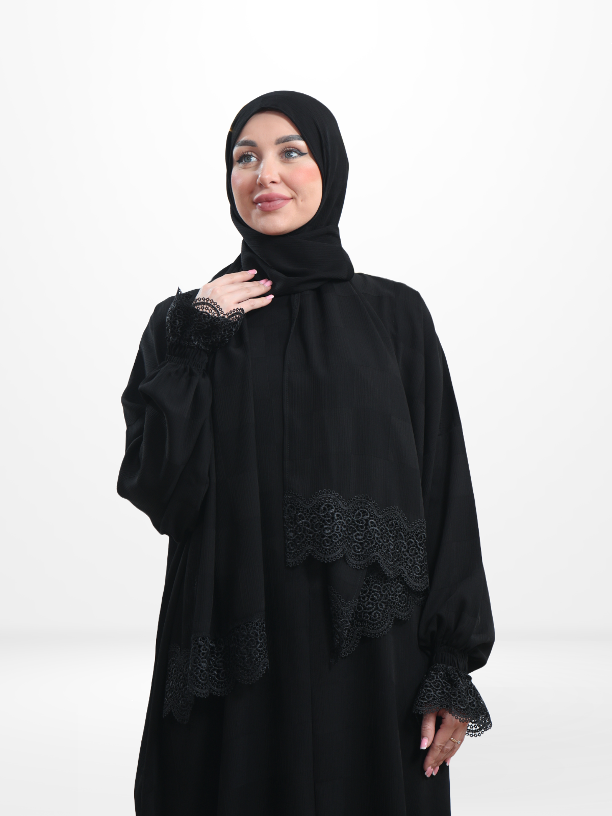 One-Piece Prayer Dress & Abaya with attached Hijab - Plaid Patterned Crepe