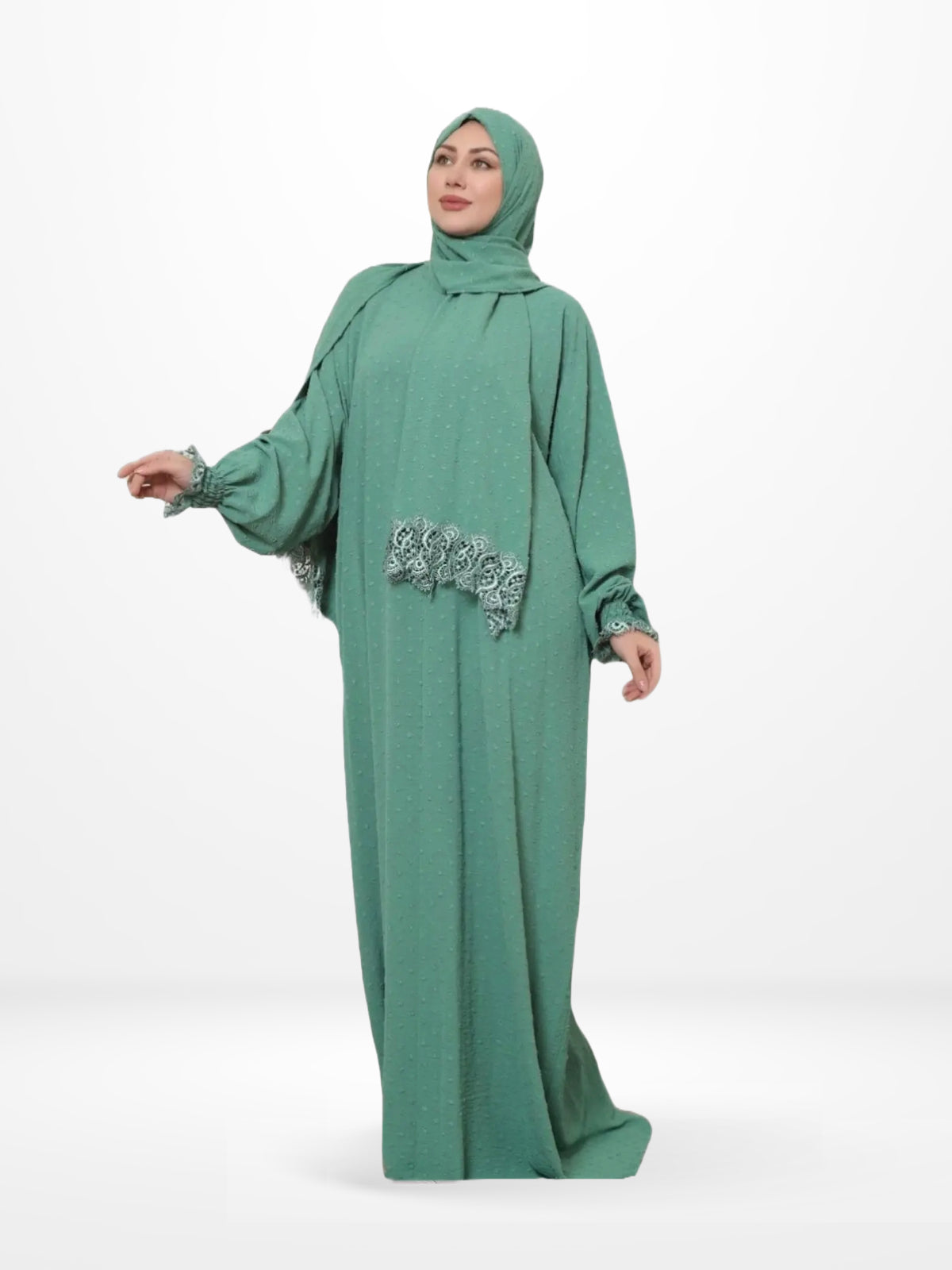 One-Piece Prayer Set Dress & Abaya with attached Hijab - Dotted