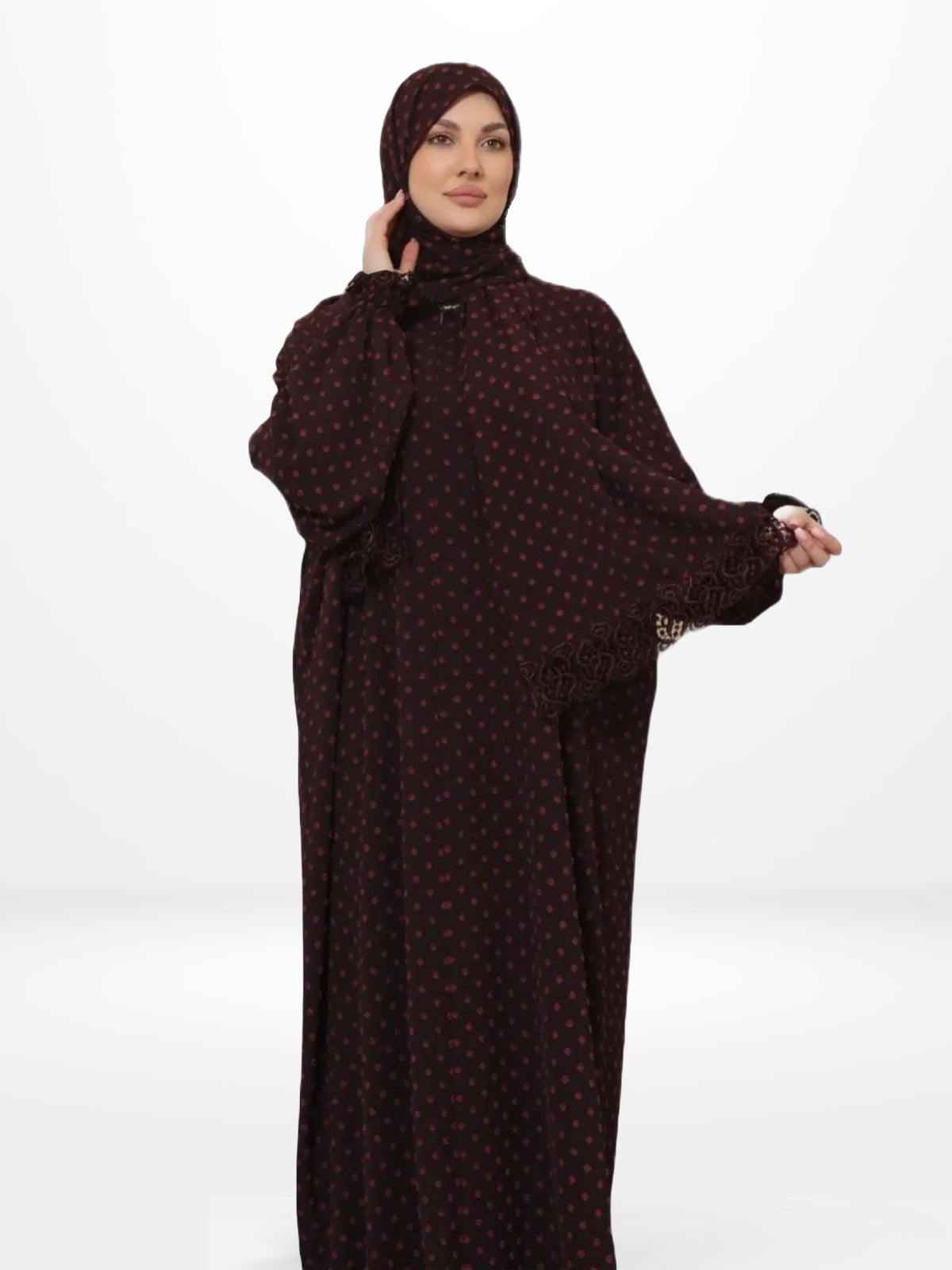 One-Piece Prayer Set Dress & Abaya with attached Hijab - Dotted