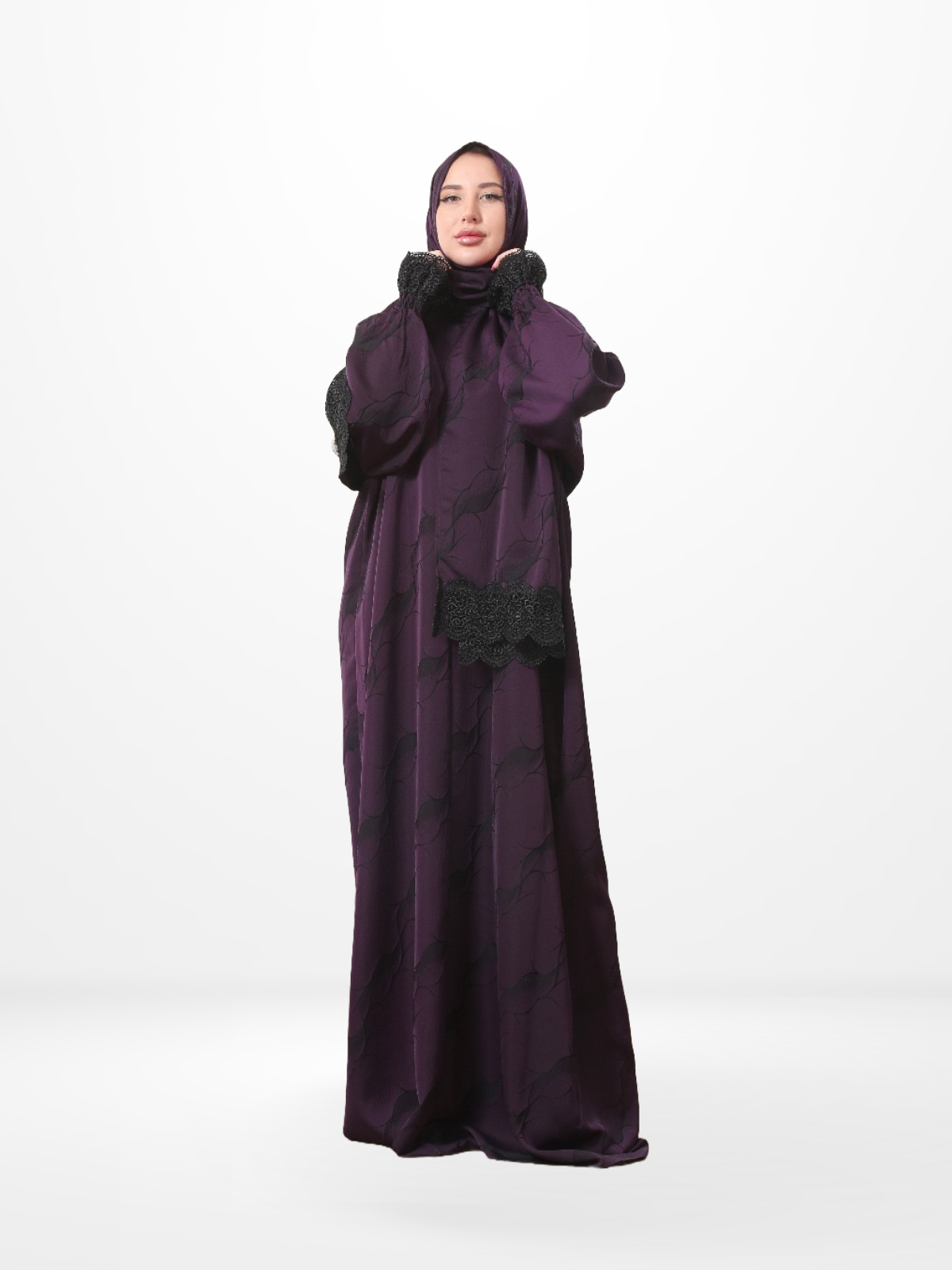 One-Piece Prayer Set Dress & Abaya with attached Hijab - Satin
