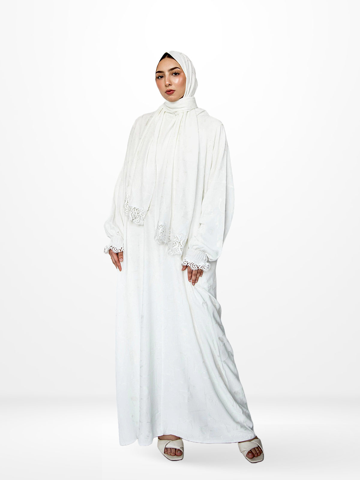 One-Piece Prayer Dress & Abaya with attached Hijab - Embroidered