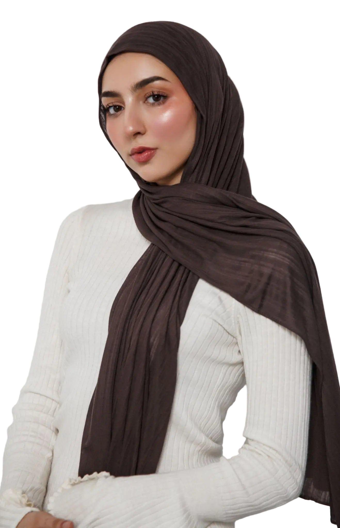 Fine Striped Jersey Hijab - Dark Brown
4