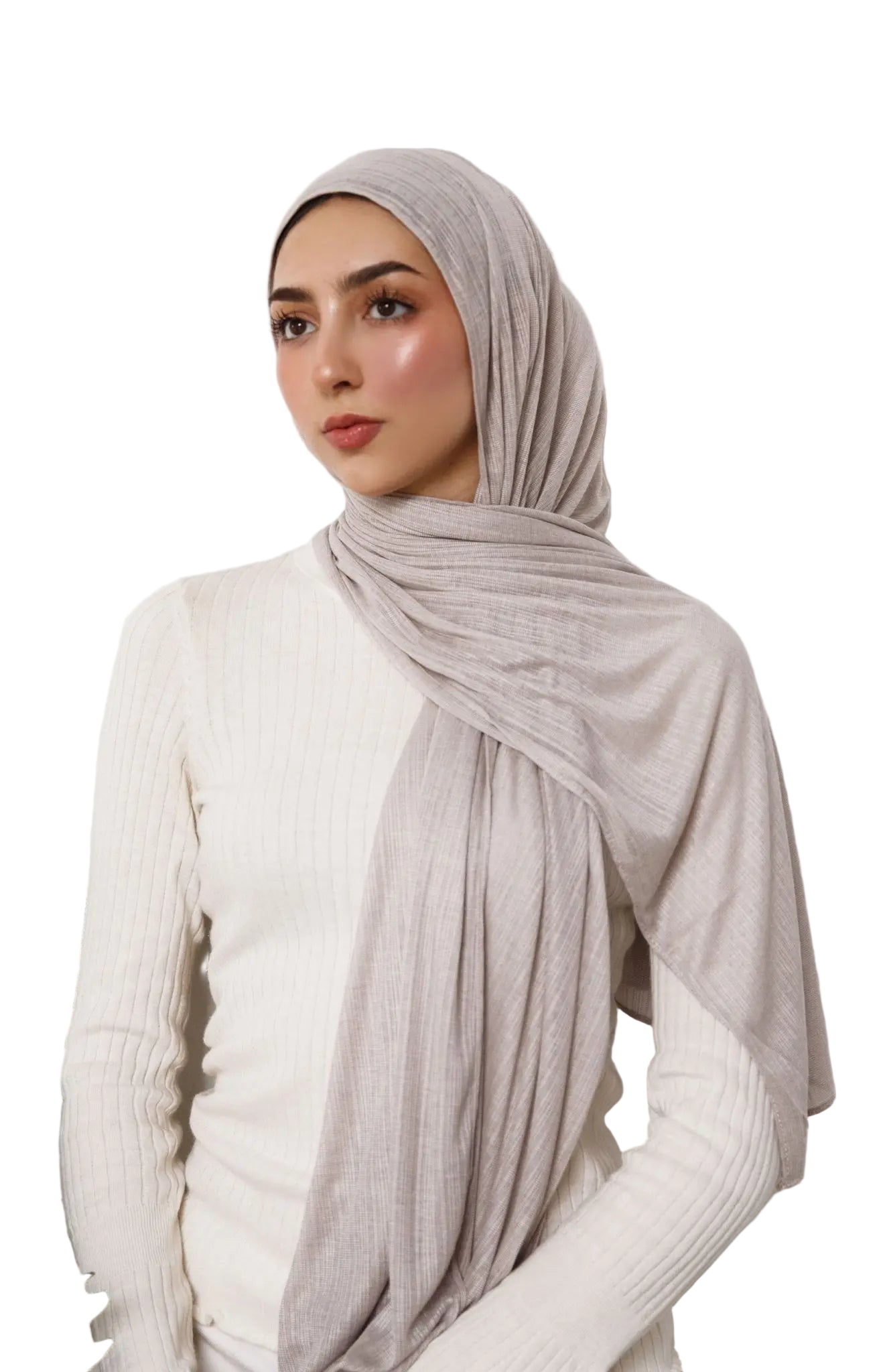 Fine Striped Jersey Hijab - Greige4