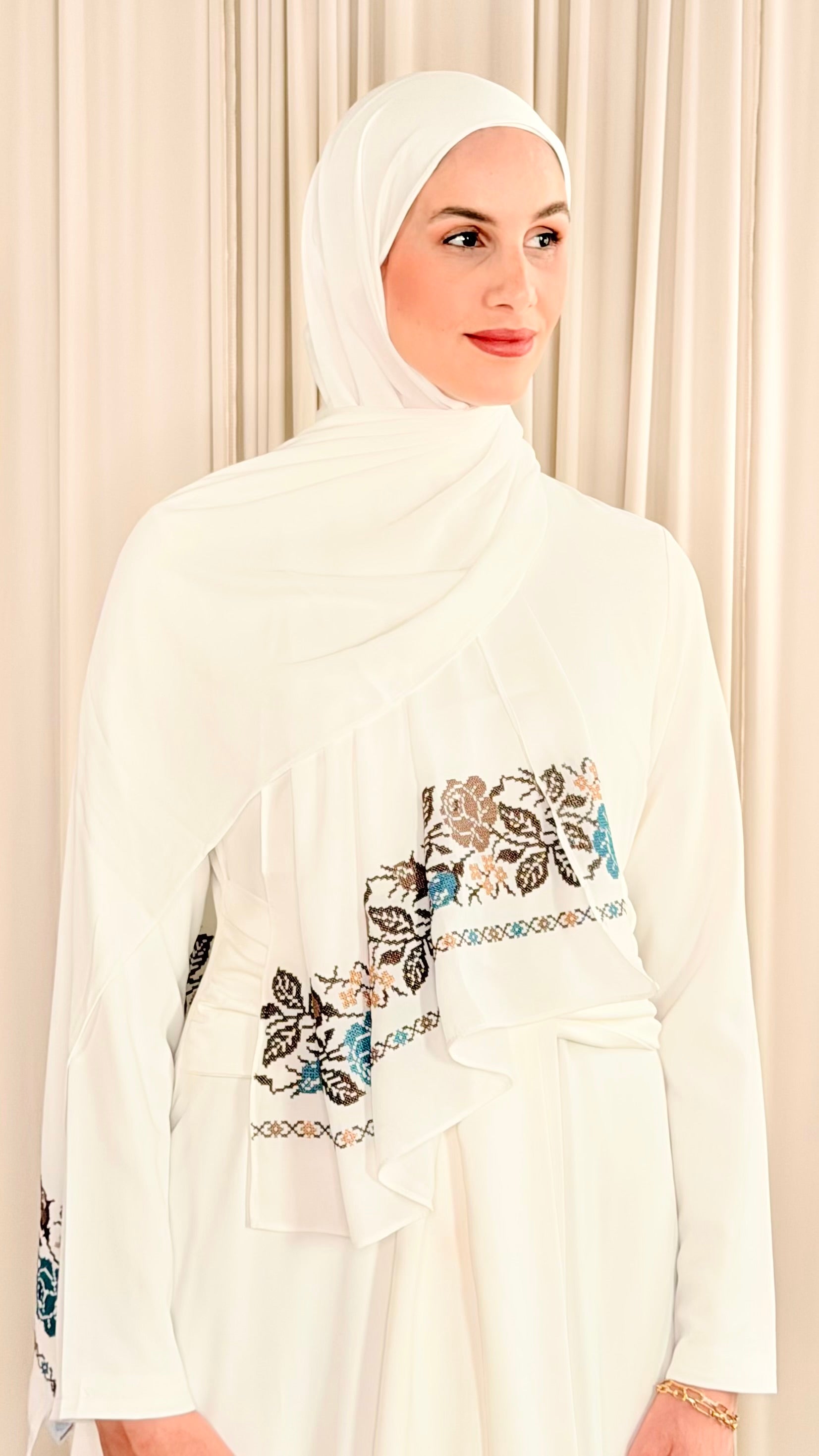 Tatreez Embroidered Hijab | Jouri Ivory