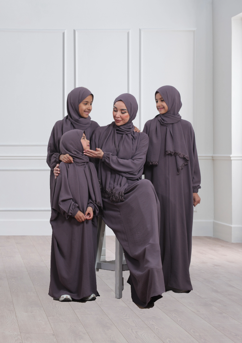 One-Piece Prayer Dress & Abaya with attached Hijab - Plain Girls Size