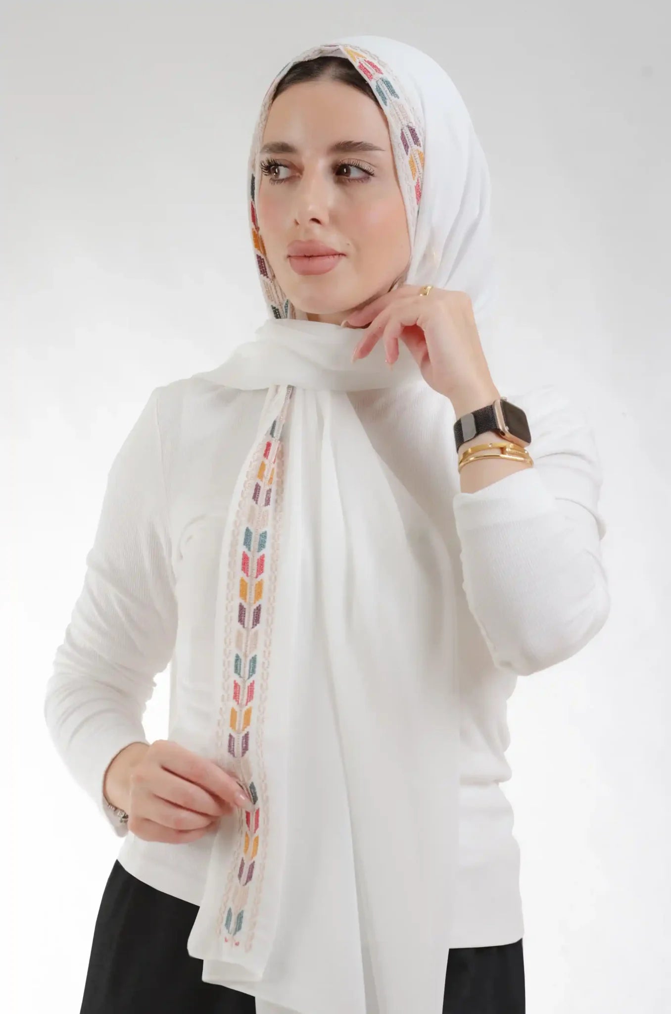 Tatreez Embroidered Hijab | Sabalah - Ivory