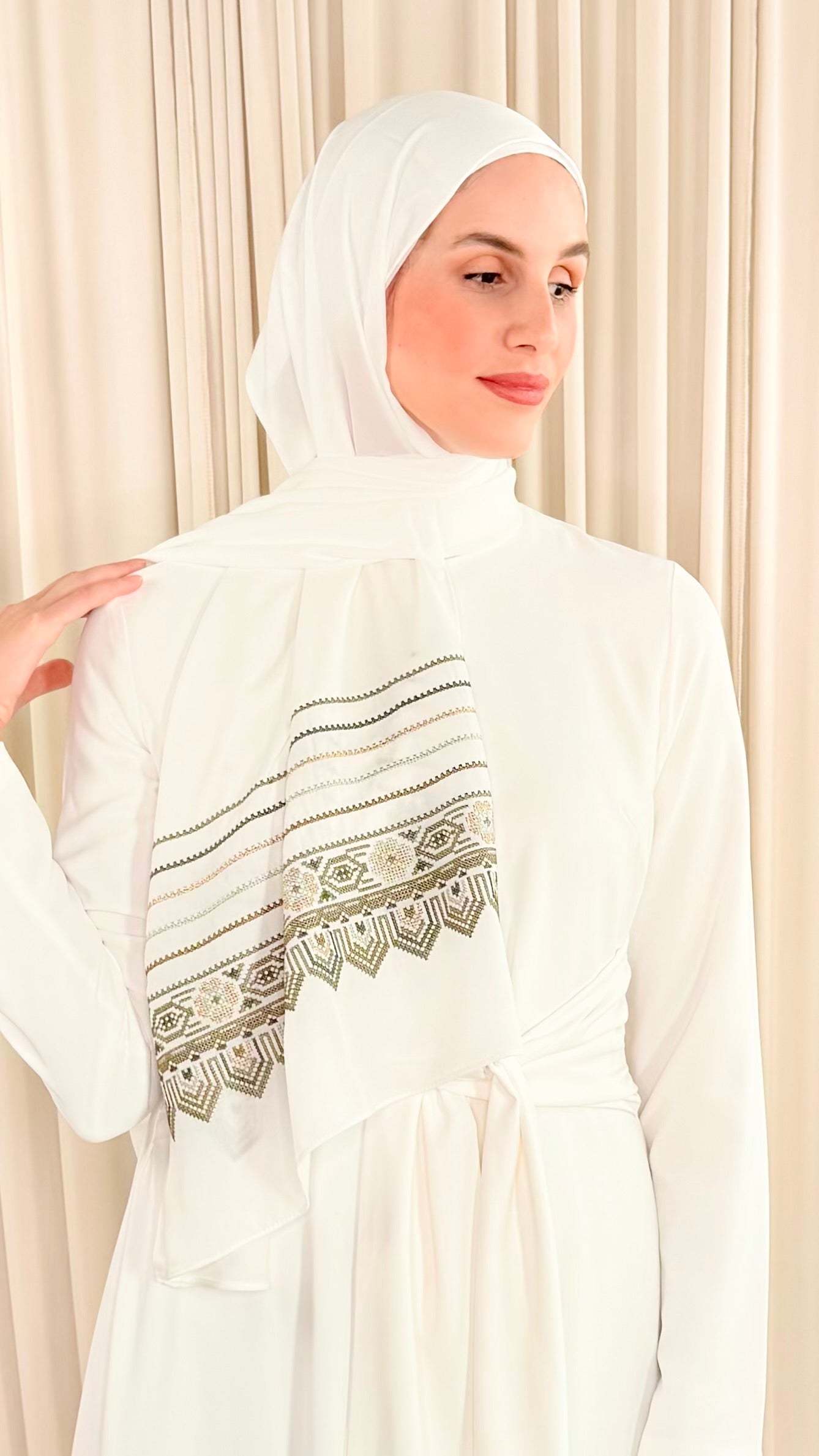 Tatreez Embroidered Hijab | Beehive - Olive
