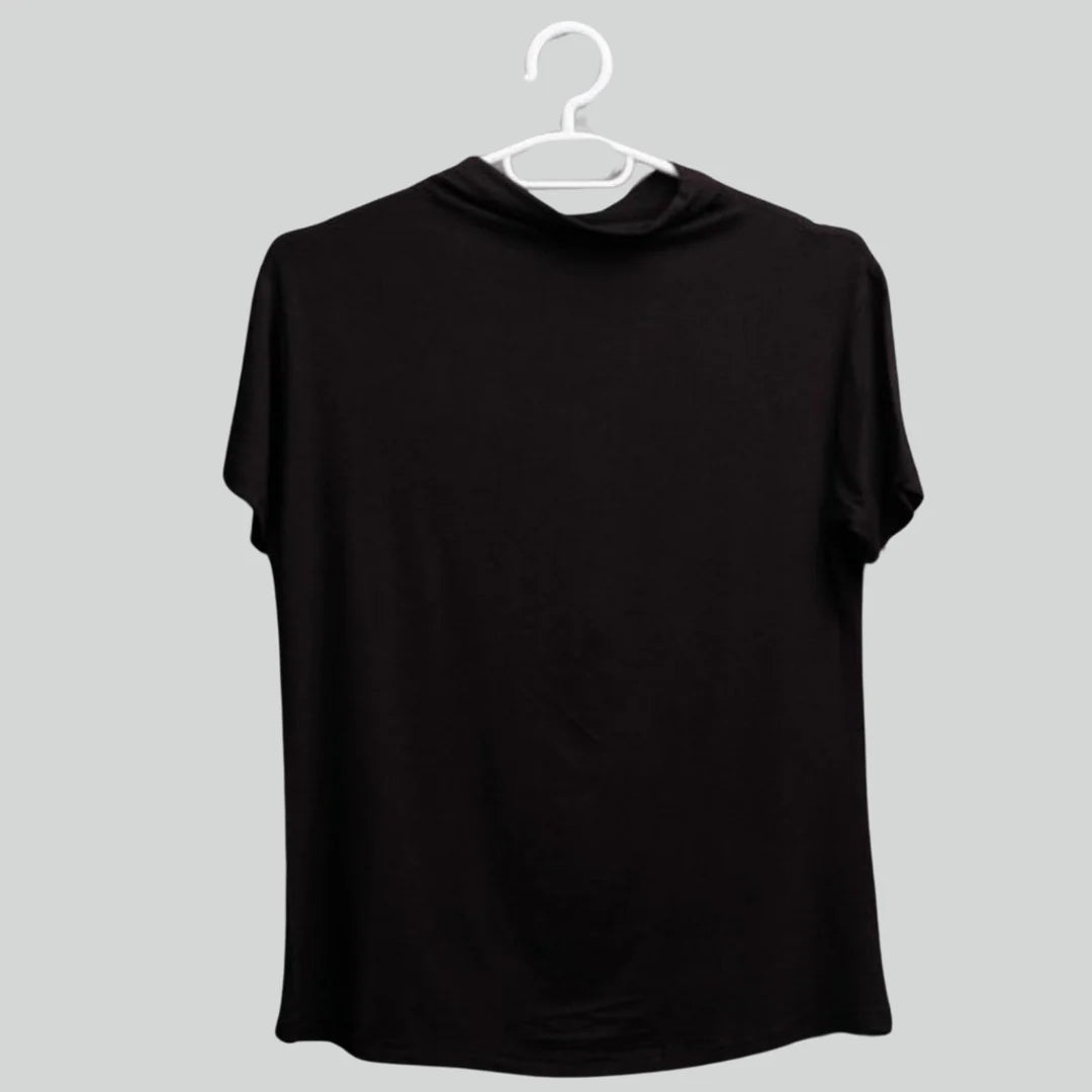 High Neck Basic T-Shirt - Black