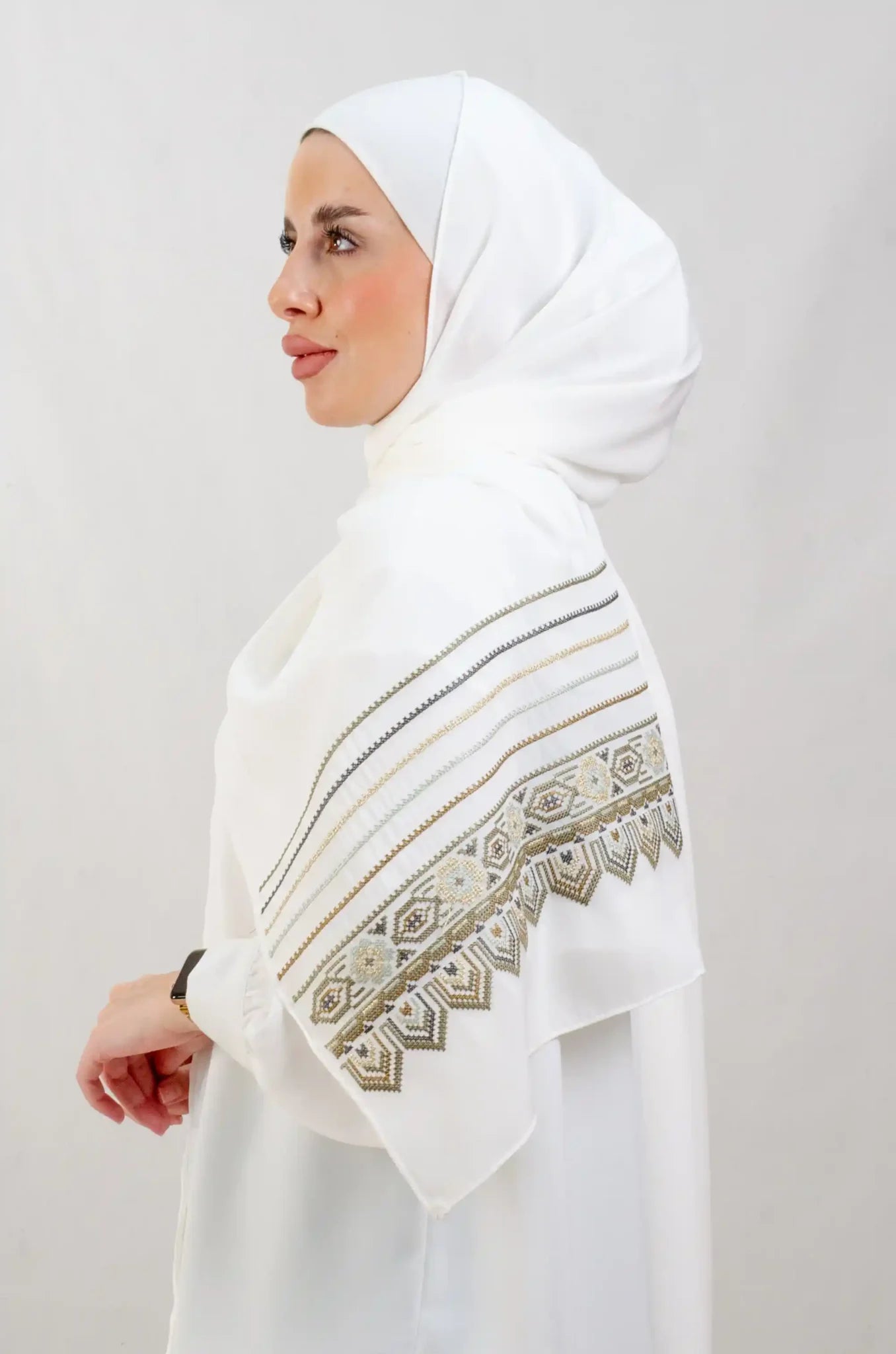 Tatreez Embroidered Hijab | Beehive - Olive