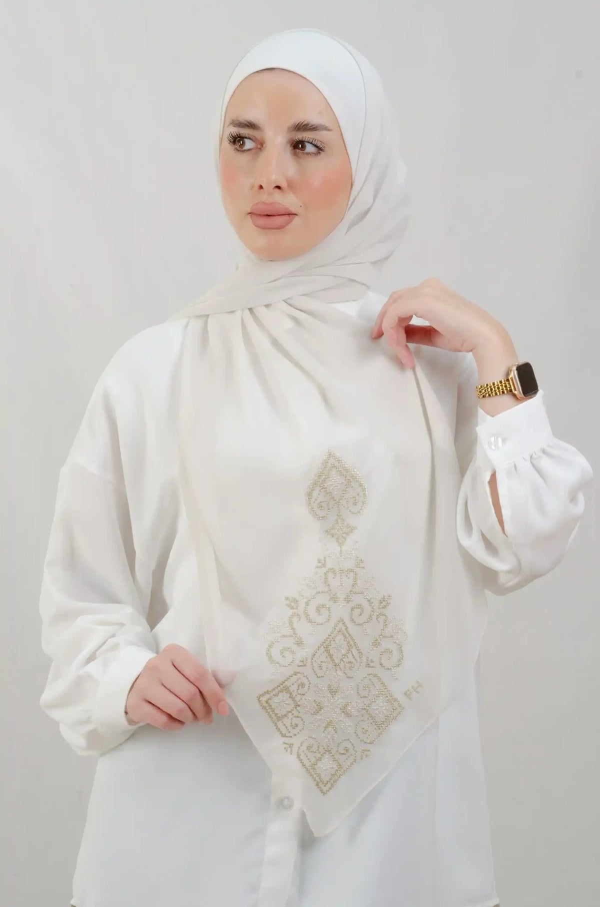 Tatreez Embroidered Hijab | Hebron - Metal