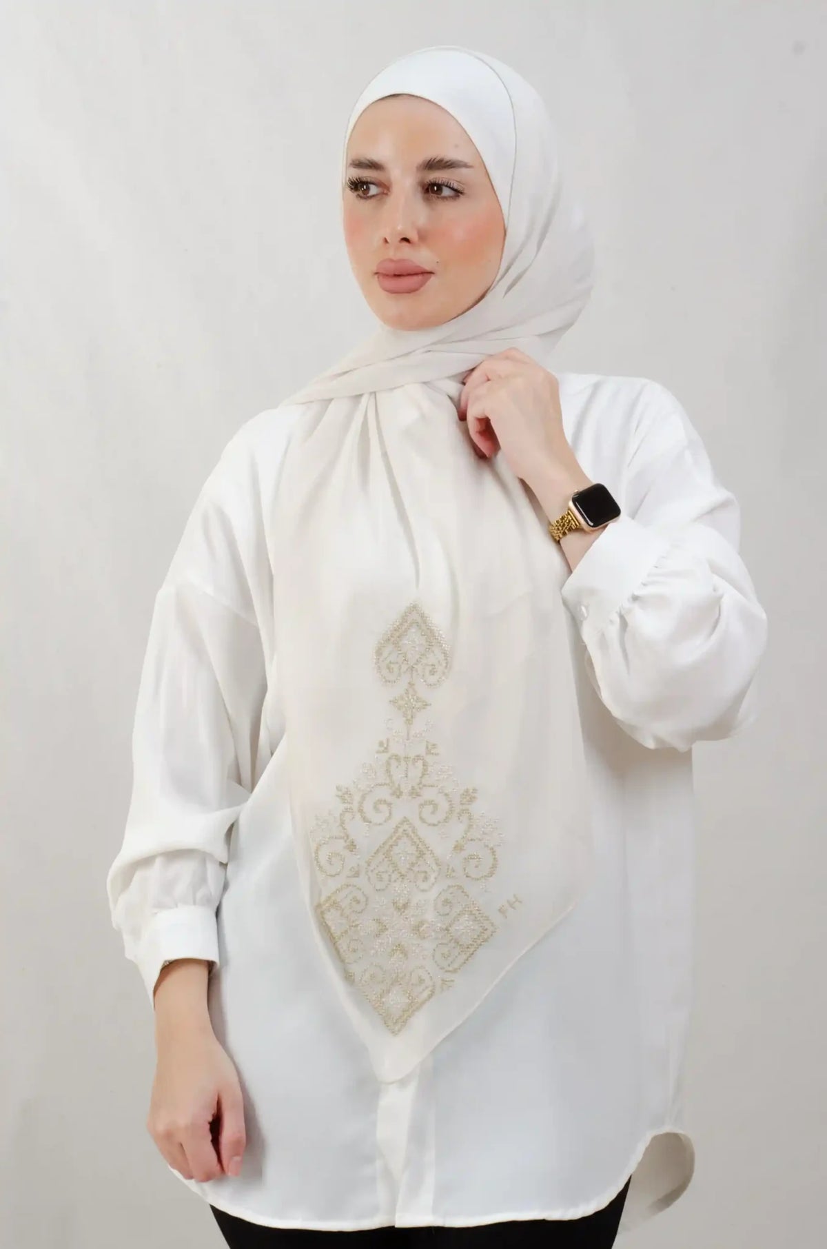Tatreez Embroidered Hijab | Hebron - Metal