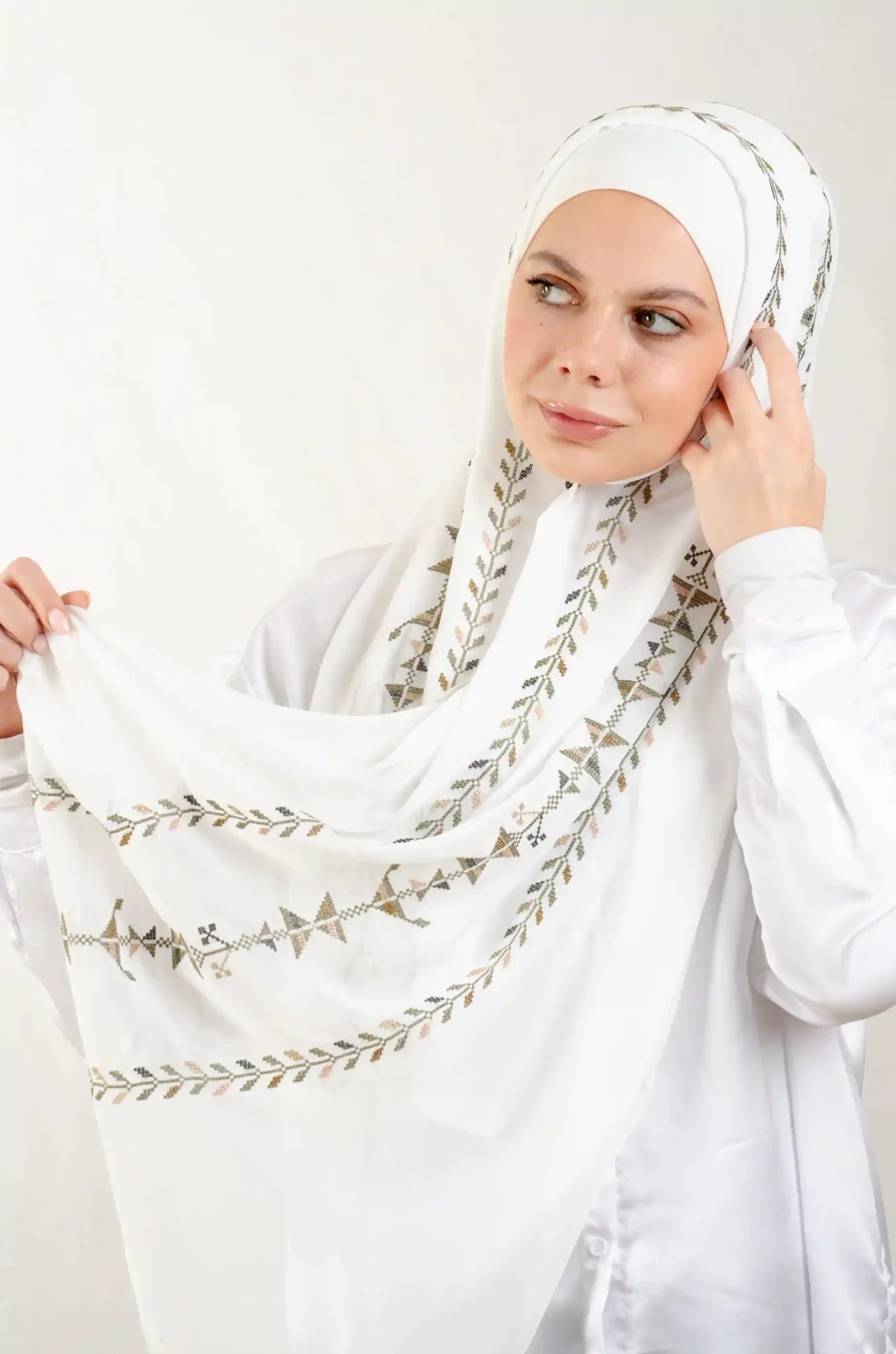 Tatreez Embroidered Hijab | Cypress Vine - Olive