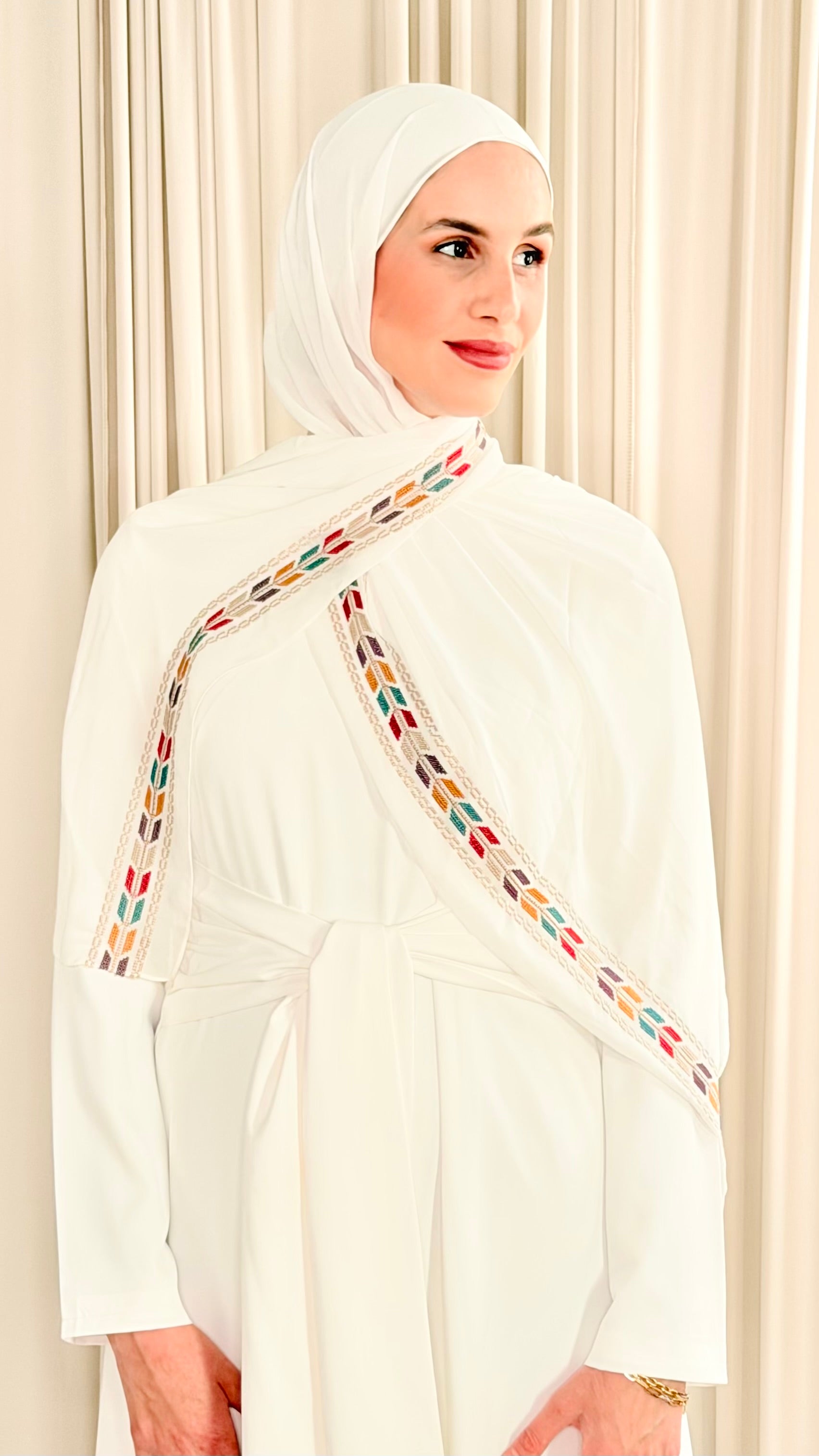 Tatreez Embroidered Hijab | Sabalah - Ivory