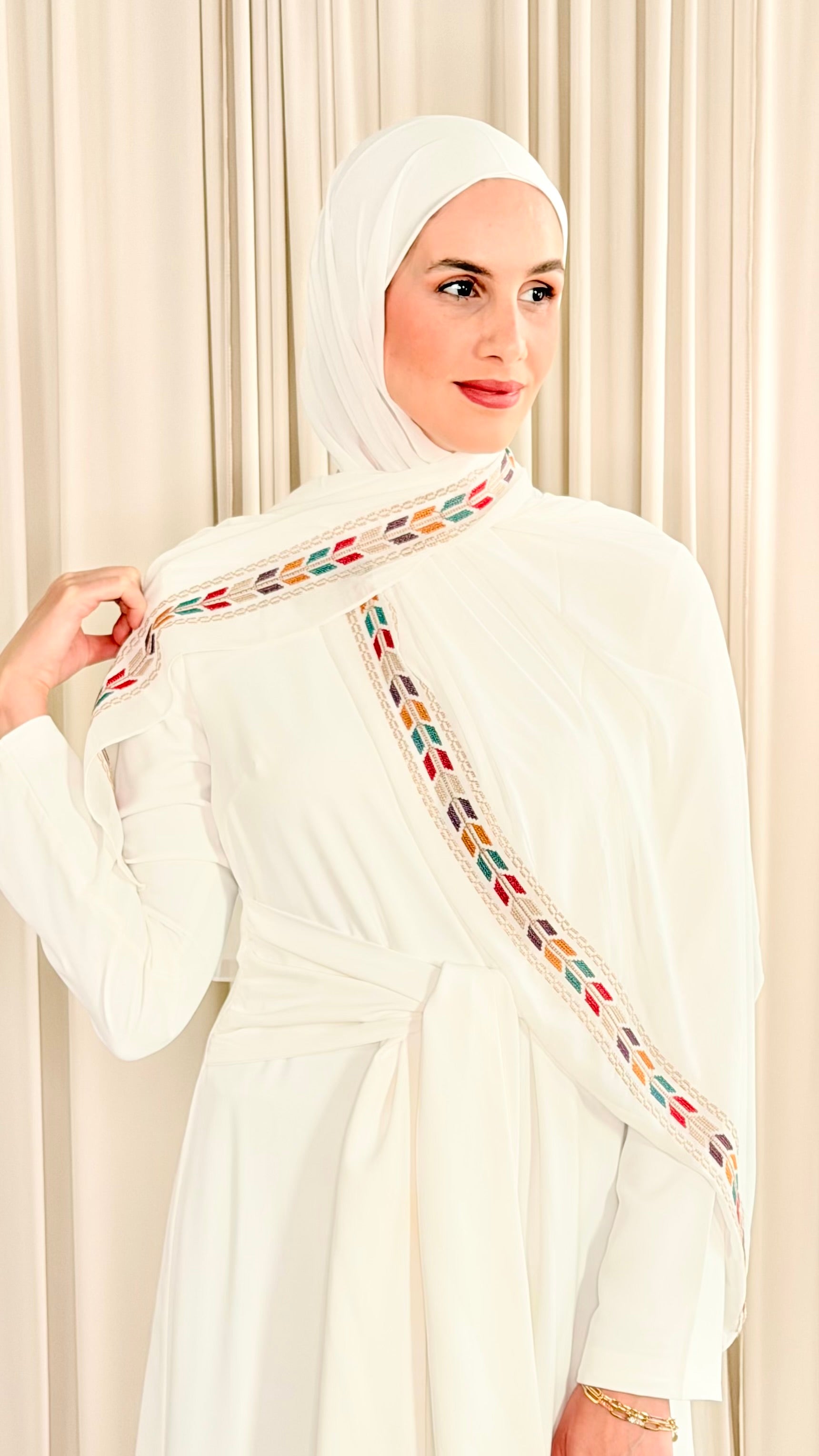 Tatreez Embroidered Hijab | Sabalah - Ivory